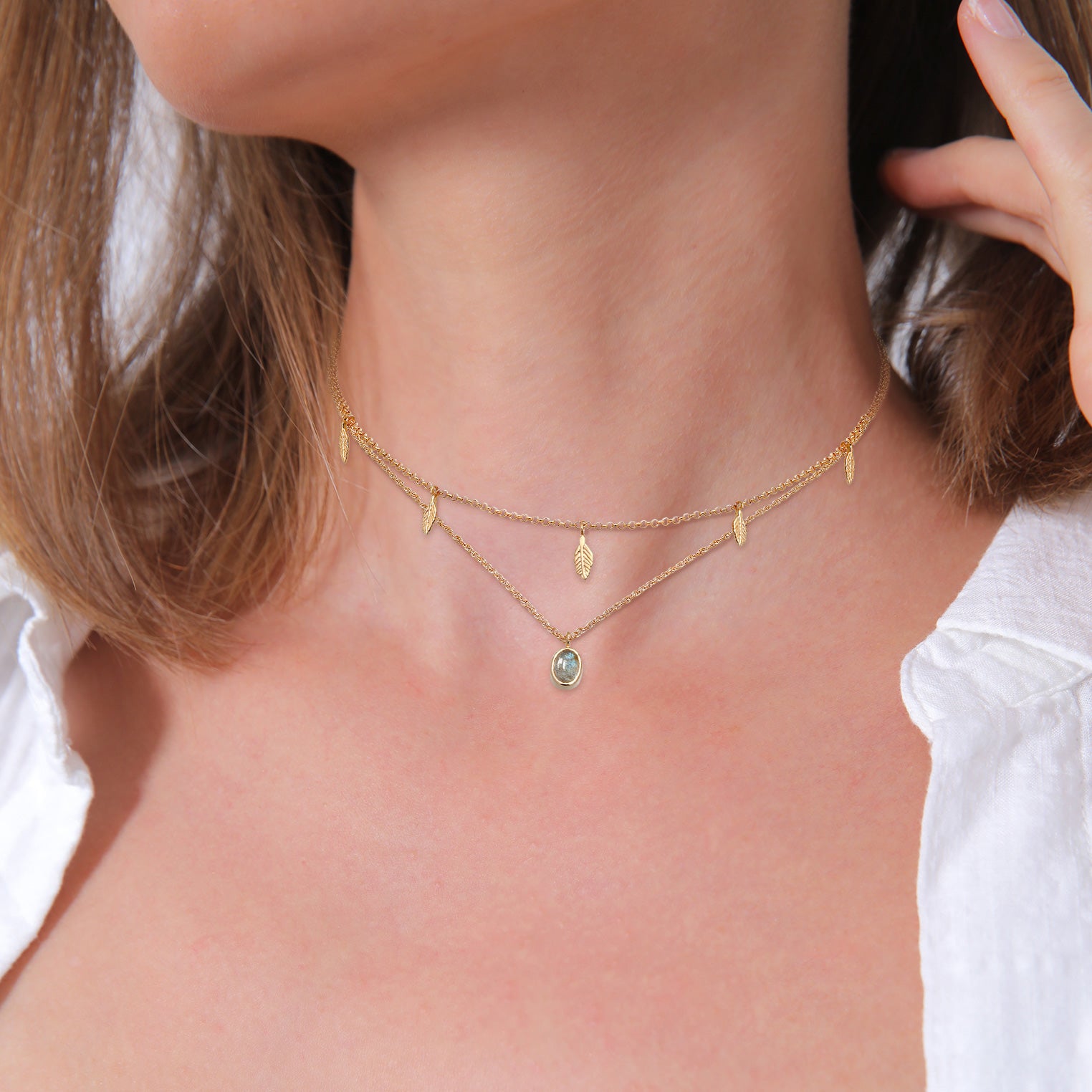 Gold - Elli PREMIUM | Choker | Labradorit ( Grau ) | 925 Sterling Silber vergoldet