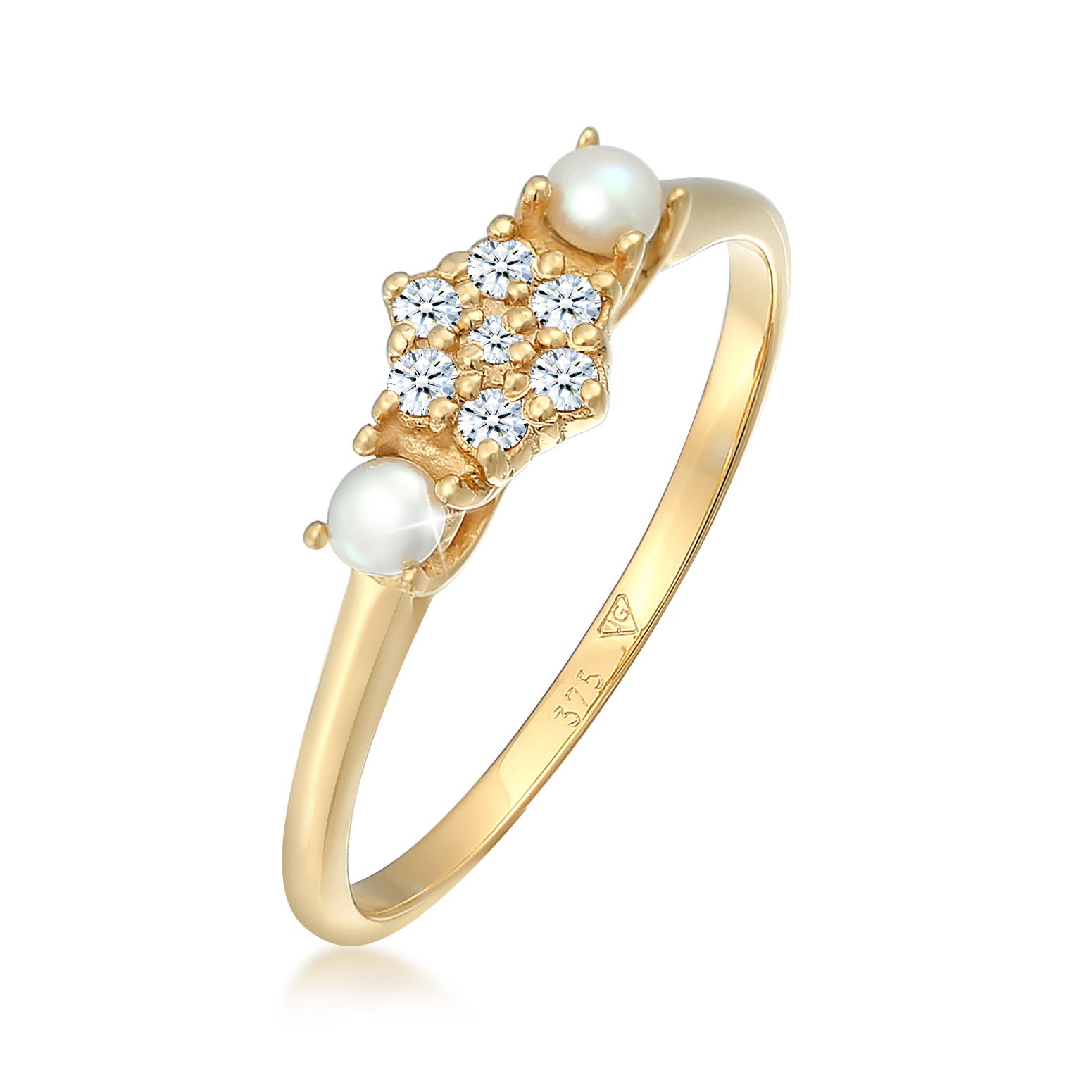 Gold - Elli DIAMONDS | Ring | Süßwasserperle, Diamant ( Weiß, 0,095 ct ) | 375 Gelbgold