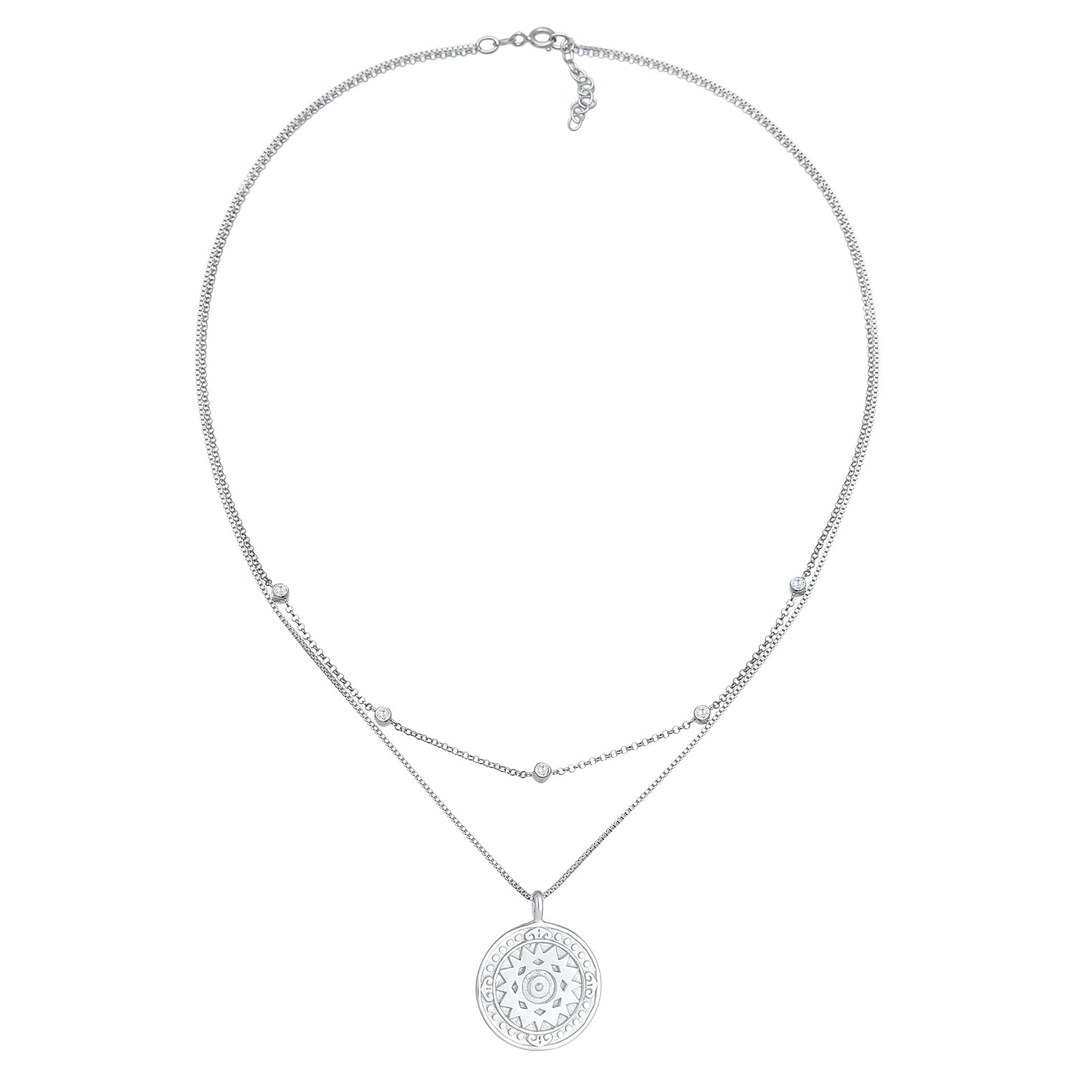Silber - Elli | Layer-Halskette Münze | Zirkonia (weiß) | 925er Sterling Silber
