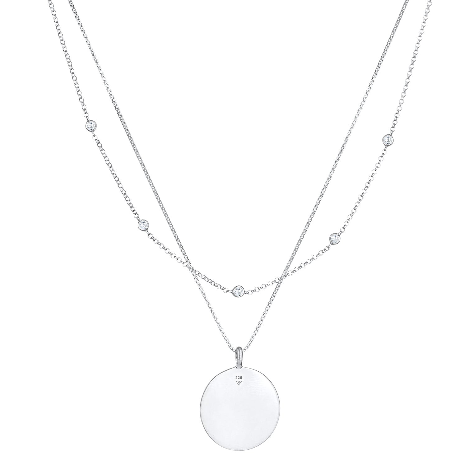Silber - Elli | Layer-Halskette Münze | Zirkonia (weiß) | 925er Sterling Silber