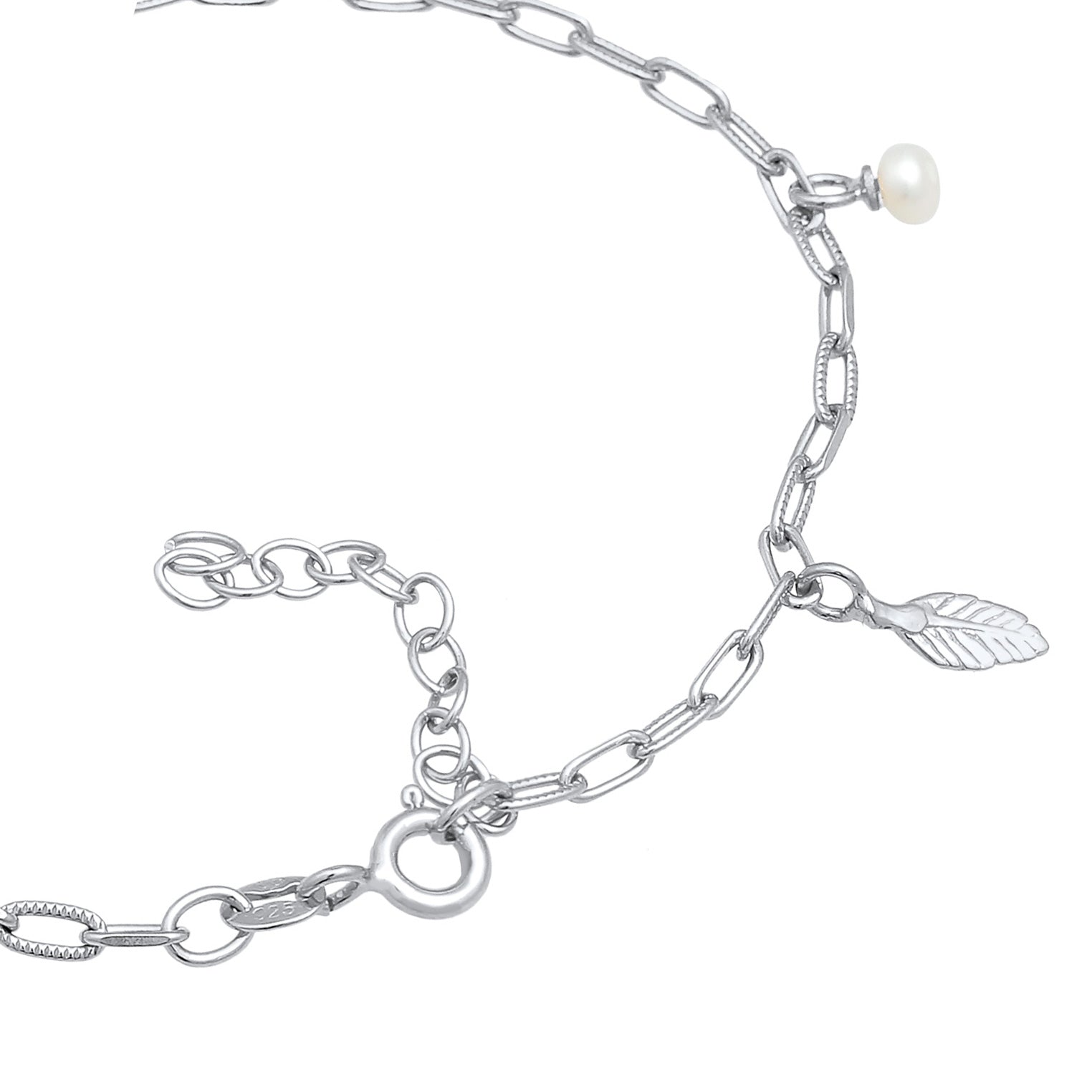 Silber - Elli | Armband Kreuz Feder Herz | Perle | 925er Sterling Silber