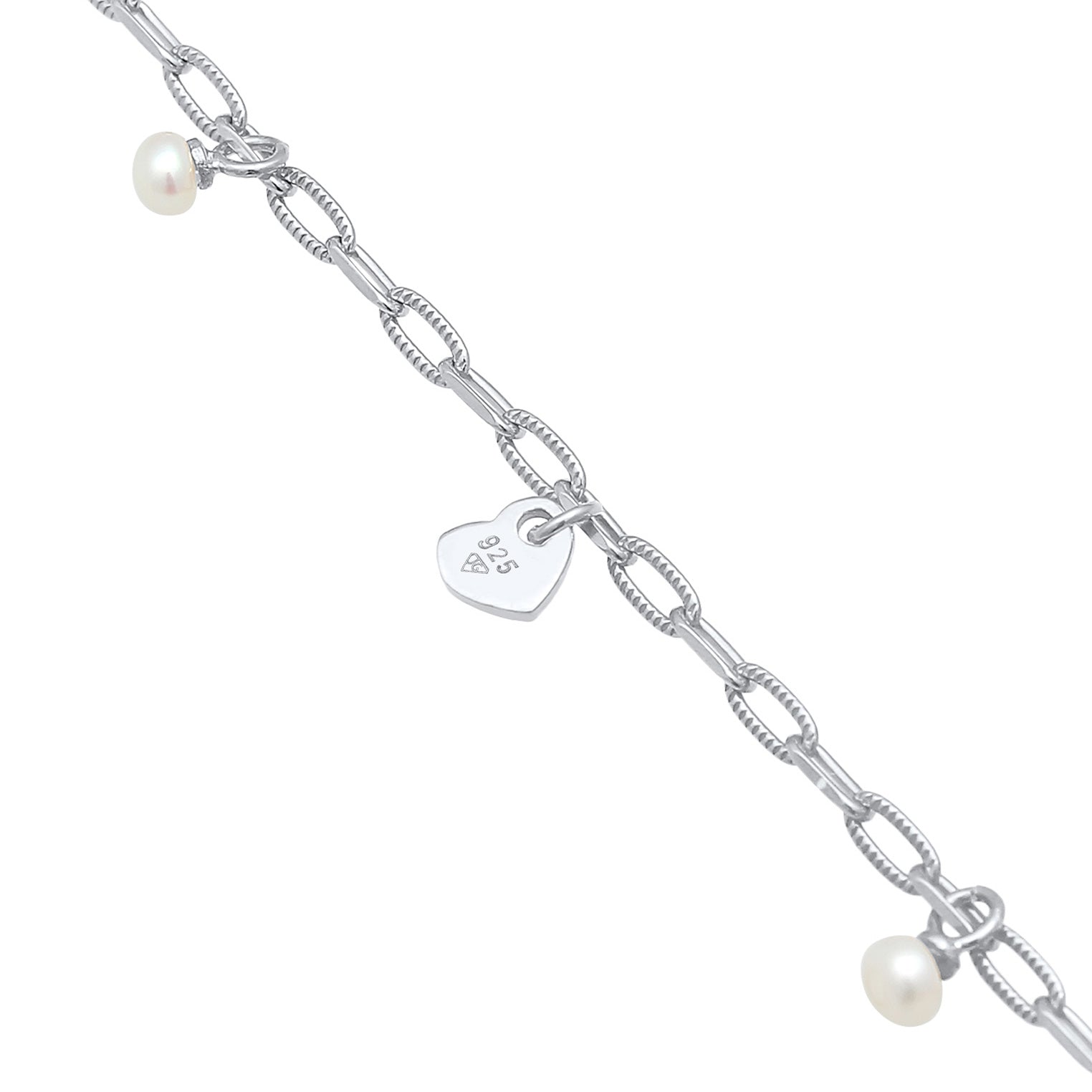 Silber - Elli | Armband Kreuz Feder Herz | Perle | 925er Sterling Silber