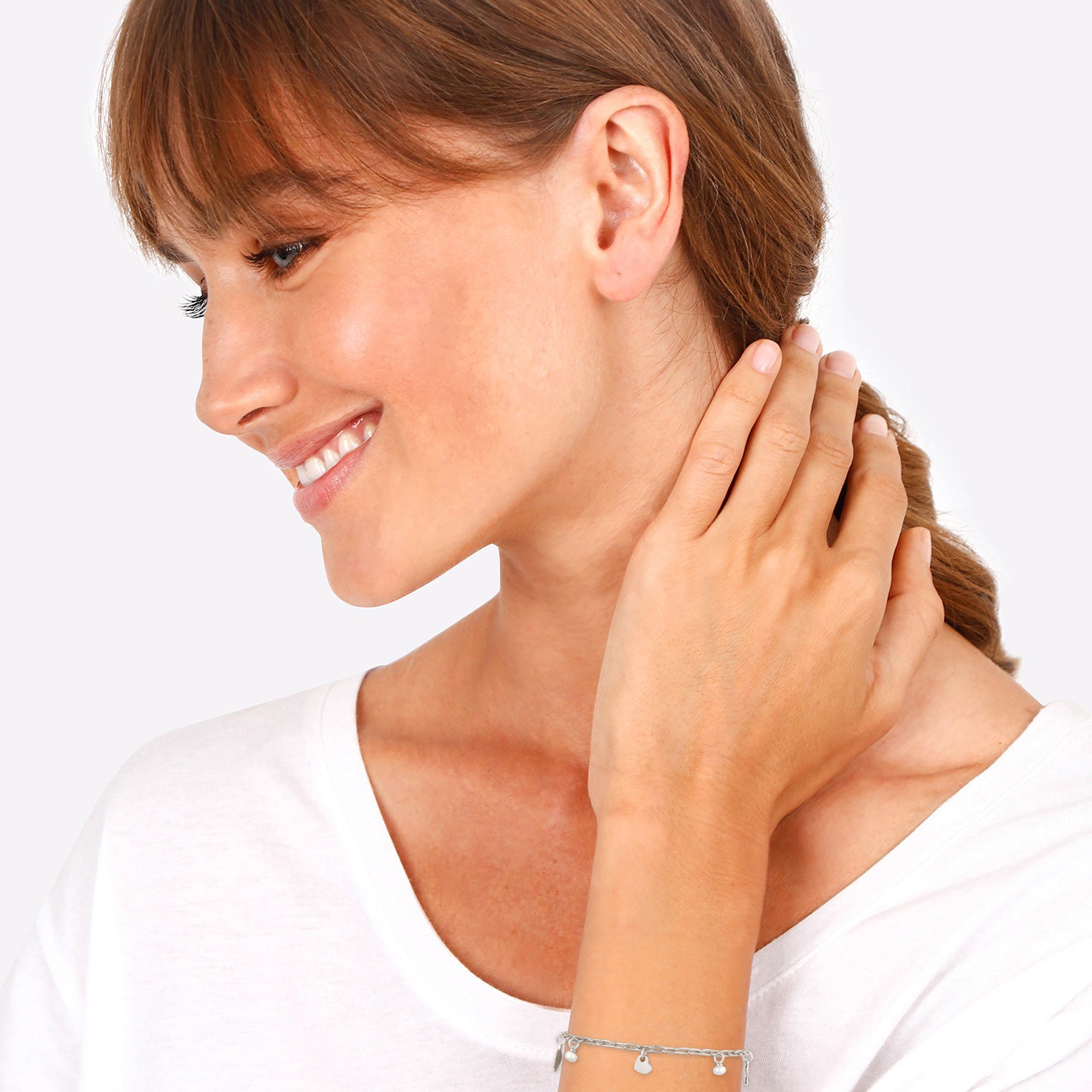 Silber - Elli | Armband Kreuz Feder Herz | Perle | 925er Sterling Silber