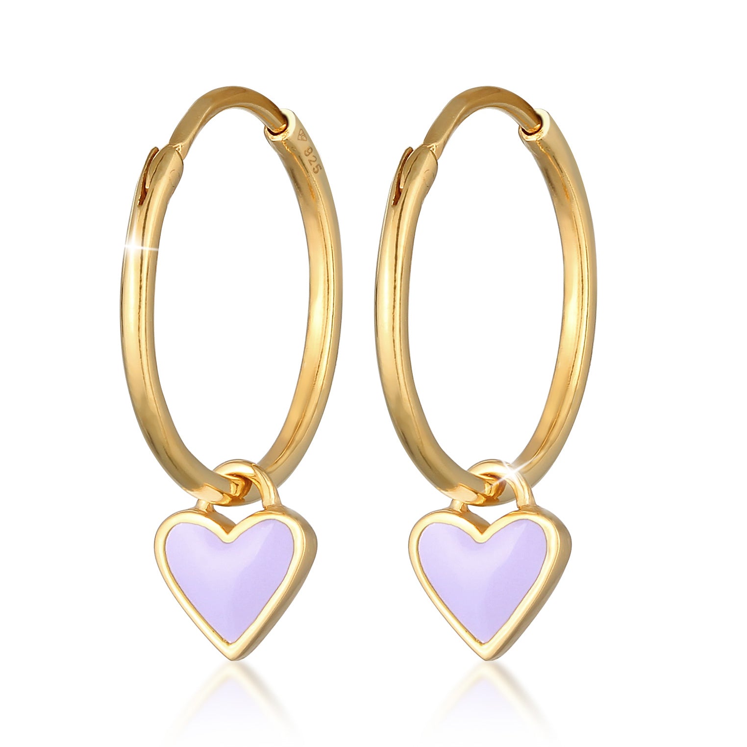 Hellviolett - Elli | Creolen Herz | Emaille (Lila) | 925er Sterling Silber Vergoldet
