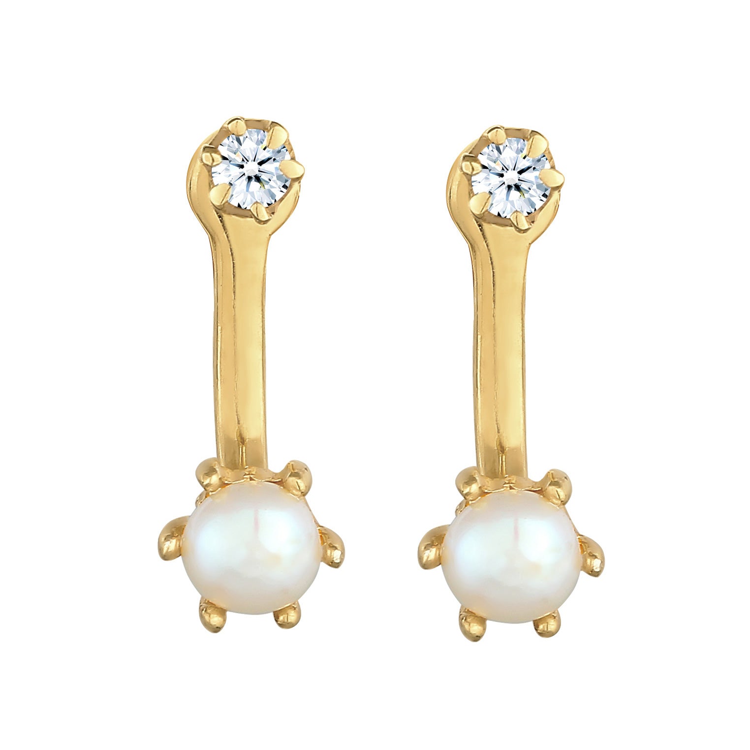Gold - Elli DIAMONDS | Ear Jacket | Diamant (0.06 ct), Süßwasserperle | 925er Sterling Silber Vergoldet