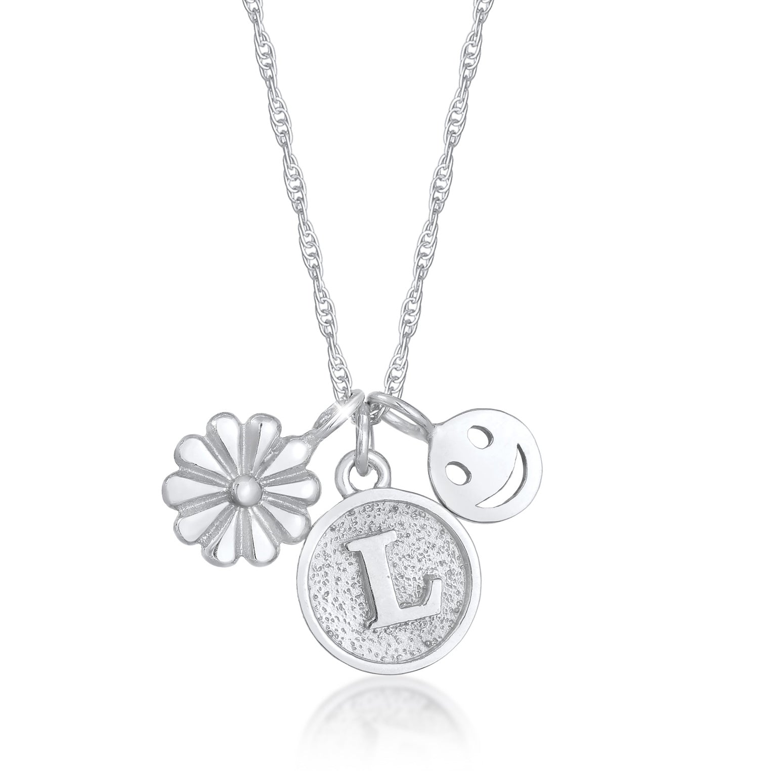 Silber - Elli | Halskette Blume Smiling Buchstabe | 925er Sterling Silber