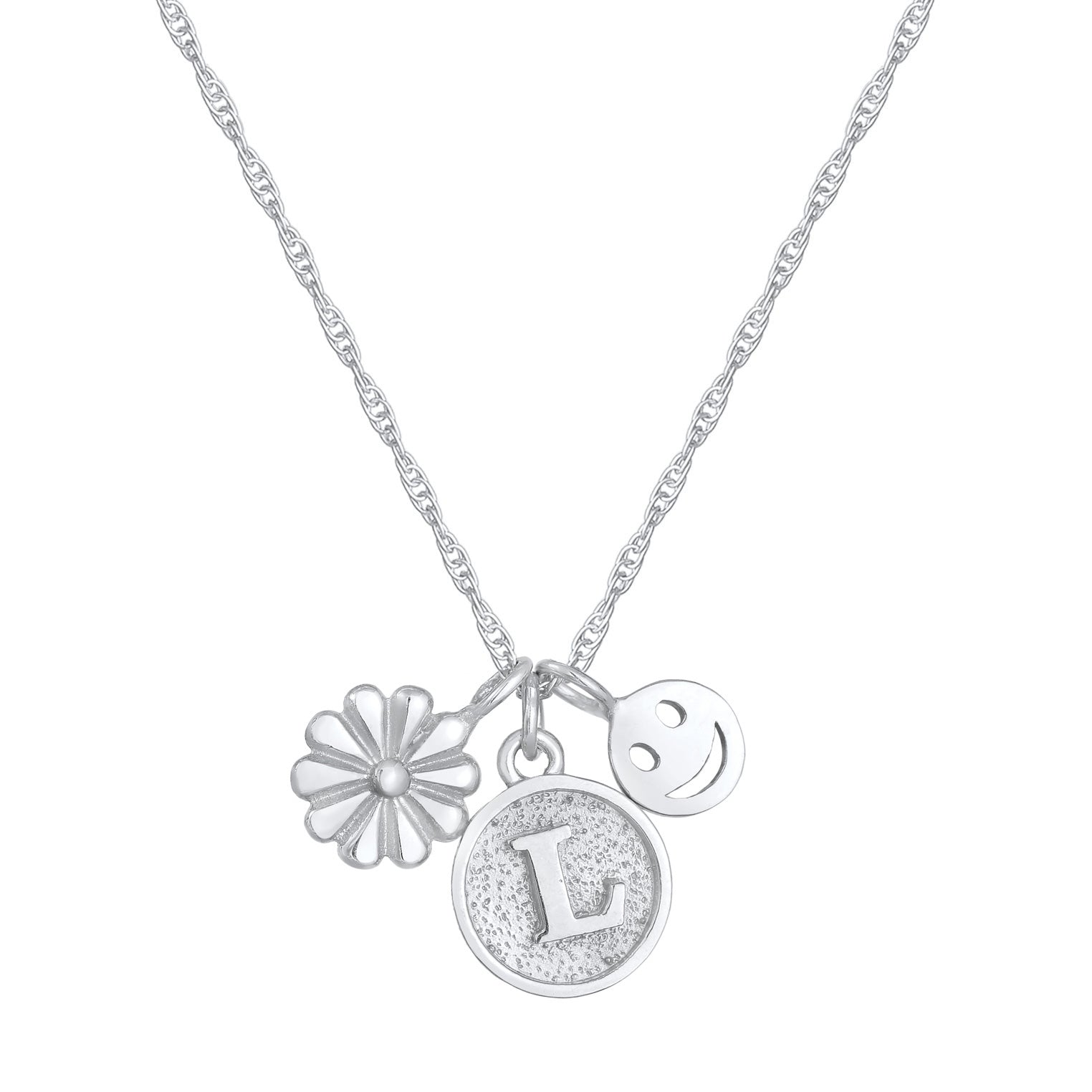 Silber - Elli | Halskette Blume Smiling Buchstabe | 925er Sterling Silber