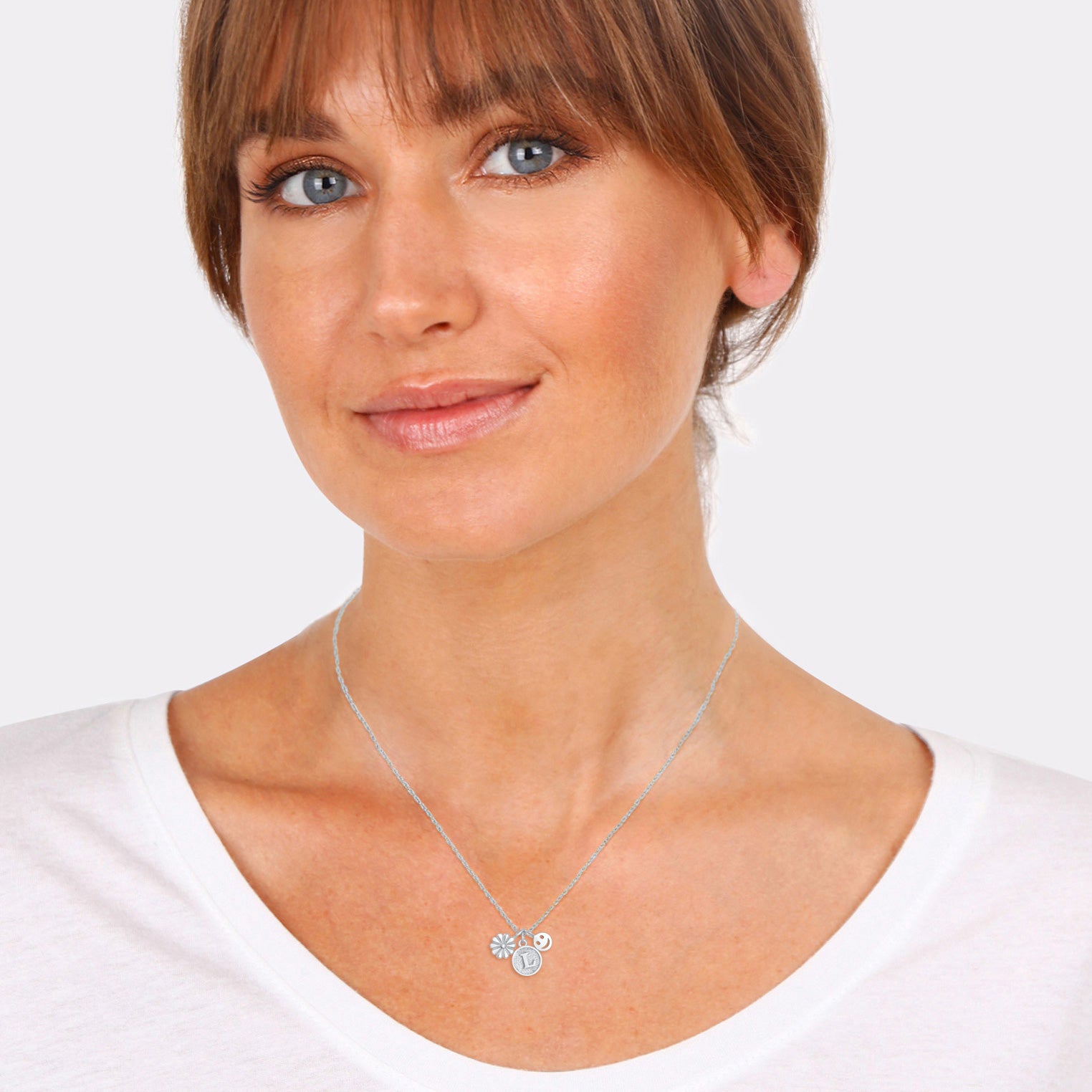 Silber - Elli | Halskette Blume Smiling Buchstabe | 925er Sterling Silber