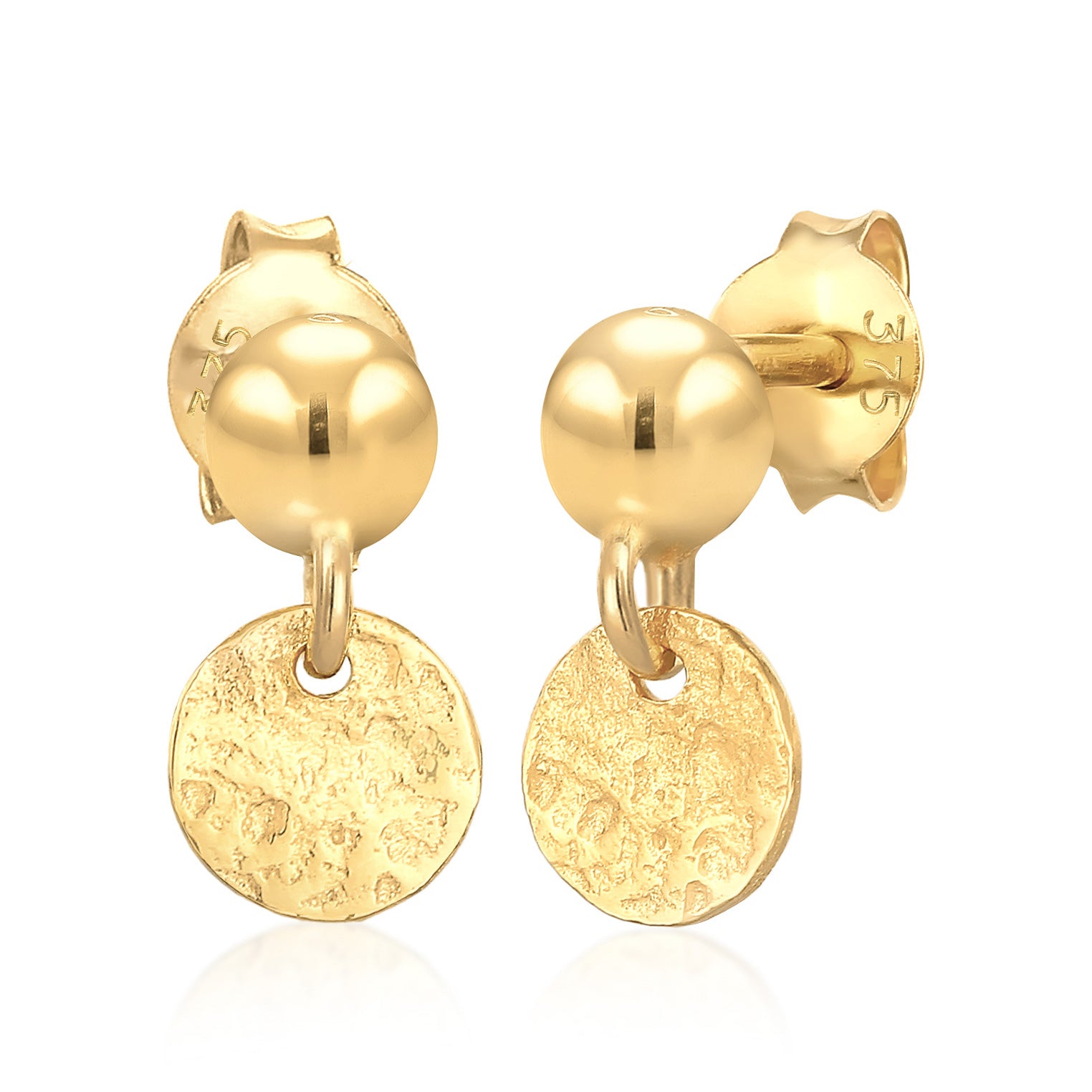 Gold - Elli PREMIUM | Ohrstecker Kugel Plättchen Antique | 375er Gelbgold