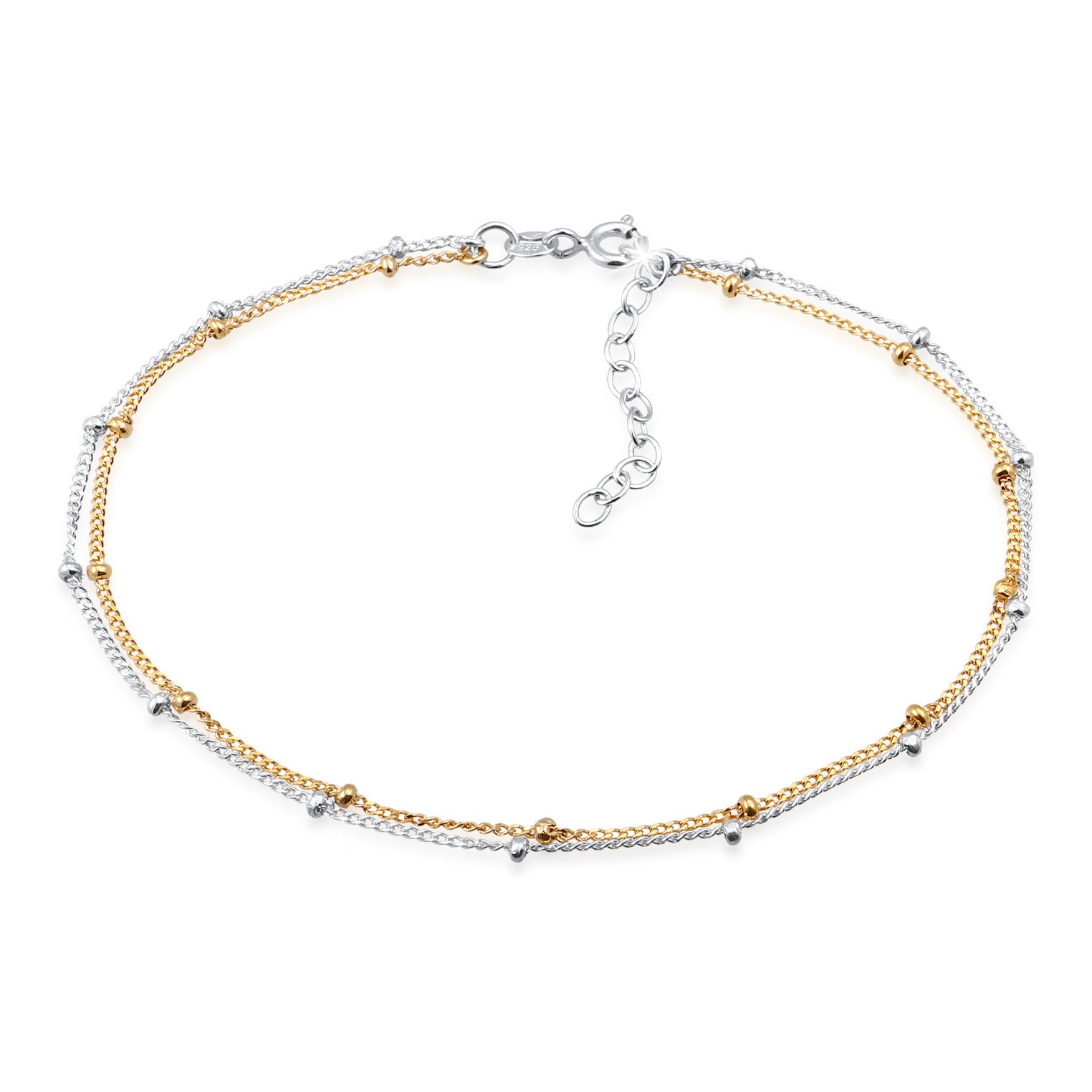 Bunt - Elli | Layer-Fußkettchen Kugel Bi-Color | 925er Sterling Silber Vergoldet