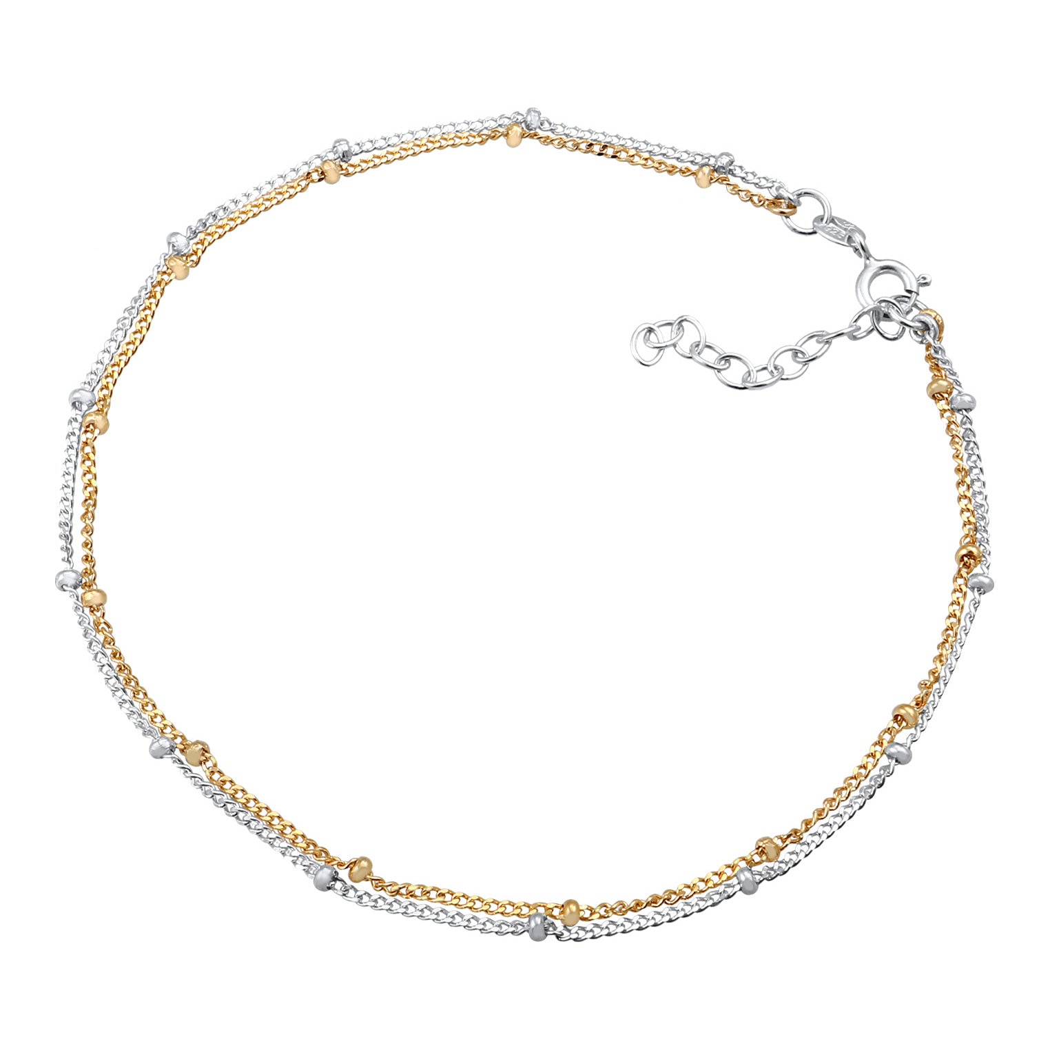 Bunt - Elli | Layer-Fußkettchen Kugel Bi-Color | 925er Sterling Silber Vergoldet