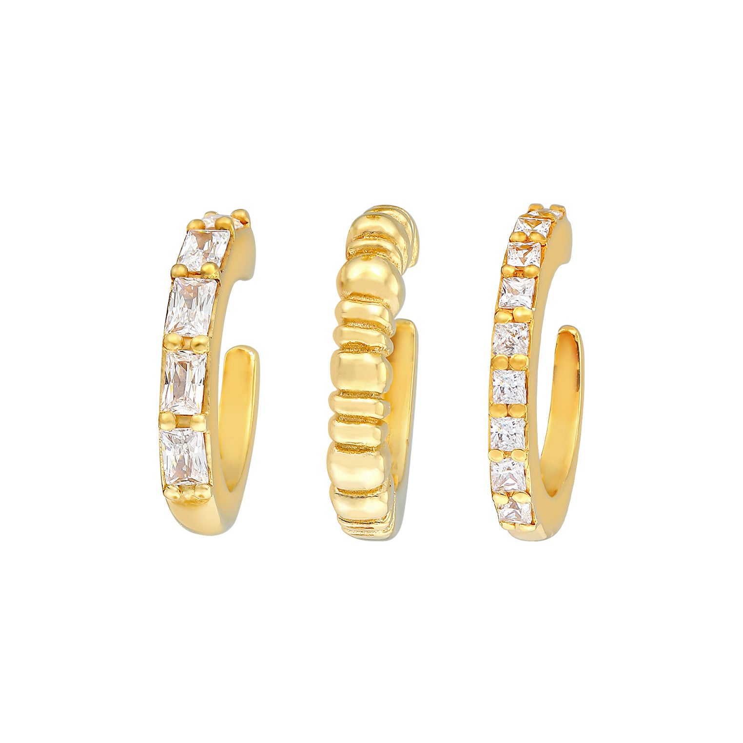 Gold - Elli PREMIUM | Earcuff 3er Set Geo | Zirkonia (weiß) | 925er Sterling Silber