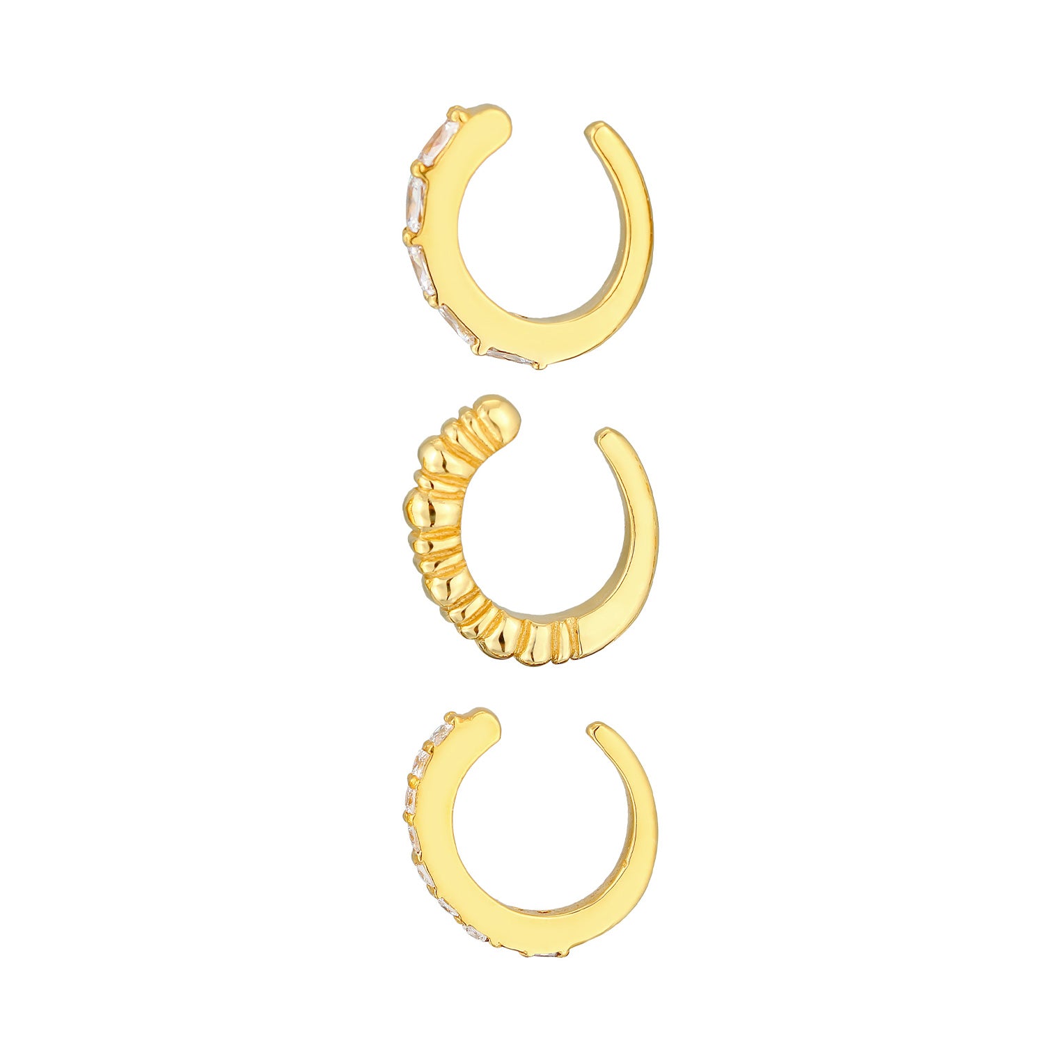 Gold - Elli PREMIUM | Earcuff 3er Set Geo | Zirkonia (weiß) | 925er Sterling Silber