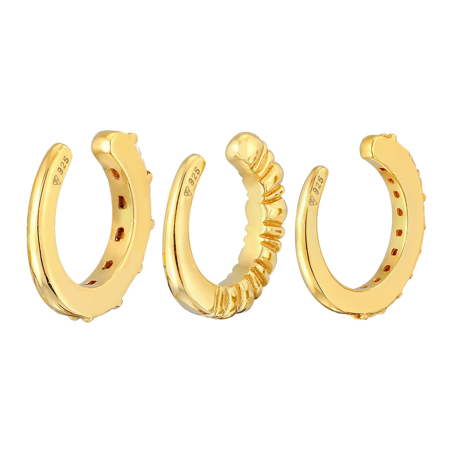 Gold - Elli PREMIUM | Earcuff 3er Set Geo | Zirkonia (weiß) | 925er Sterling Silber