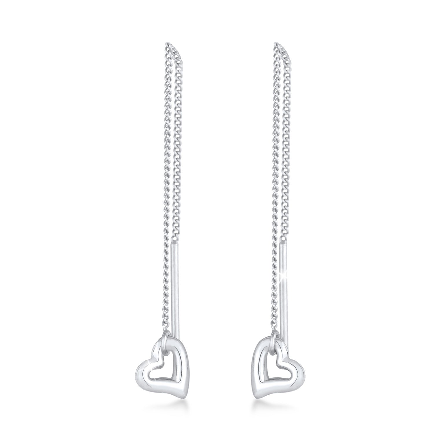 Silber - Elli | Durchzieh-Ohrringe Herz | 925er Sterling Silber