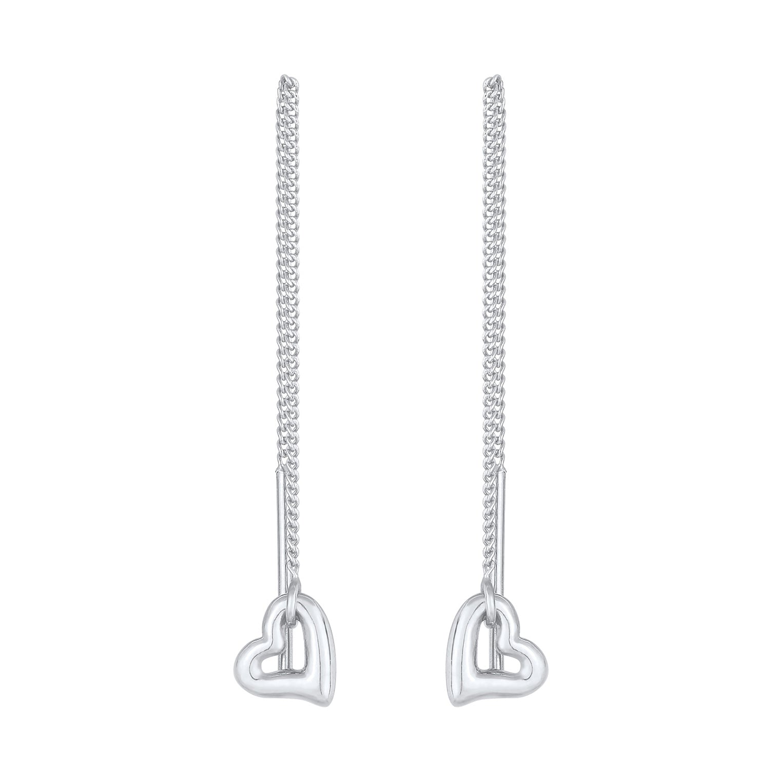Silber - Elli | Durchzieh-Ohrringe Herz | 925er Sterling Silber