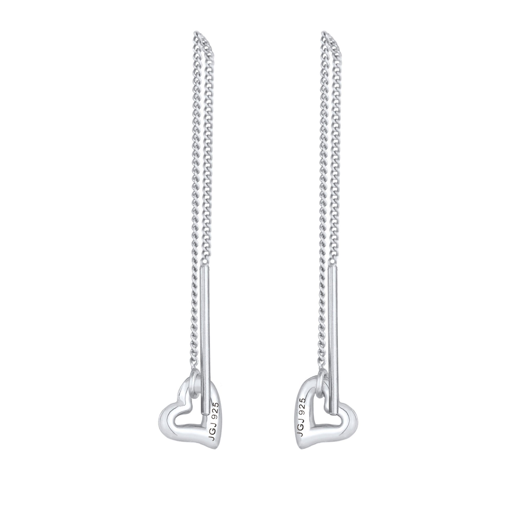 Silber - Elli | Durchzieh-Ohrringe Herz | 925er Sterling Silber