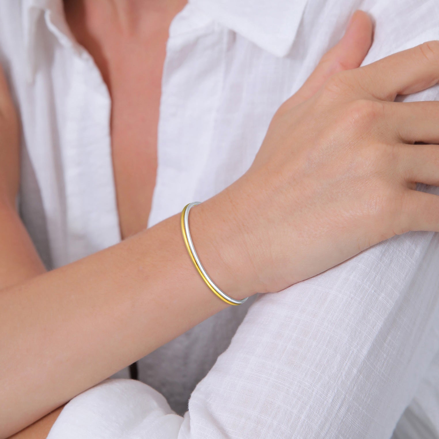 Zweifarbig - Elli PREMIUM | Armreif 2er Set Bicolor | 925 Sterling Silber