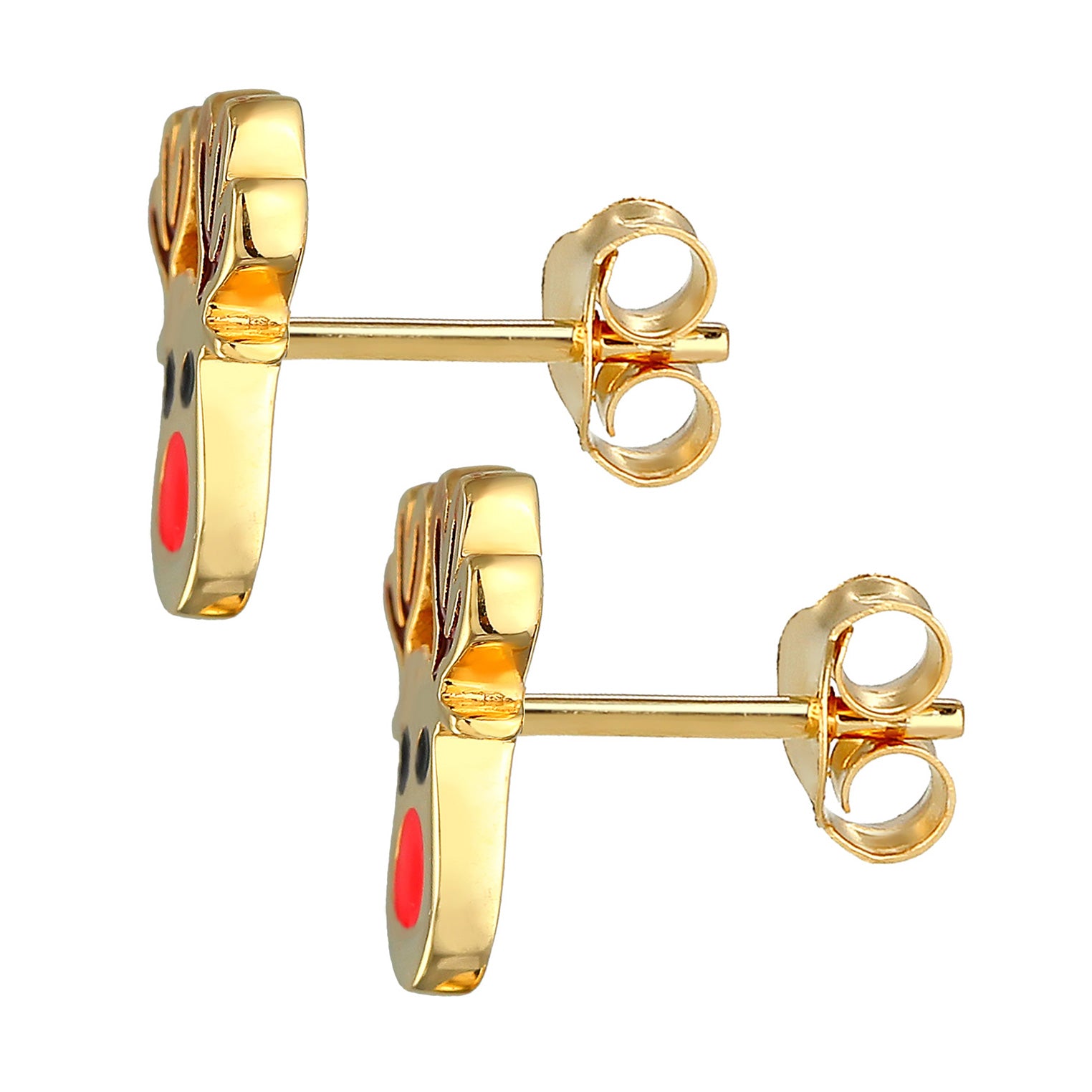 Gold - Elli | Ohrstecker Rentier Weihanchten | Emaille | 925er Sterling Silber Vergoldet