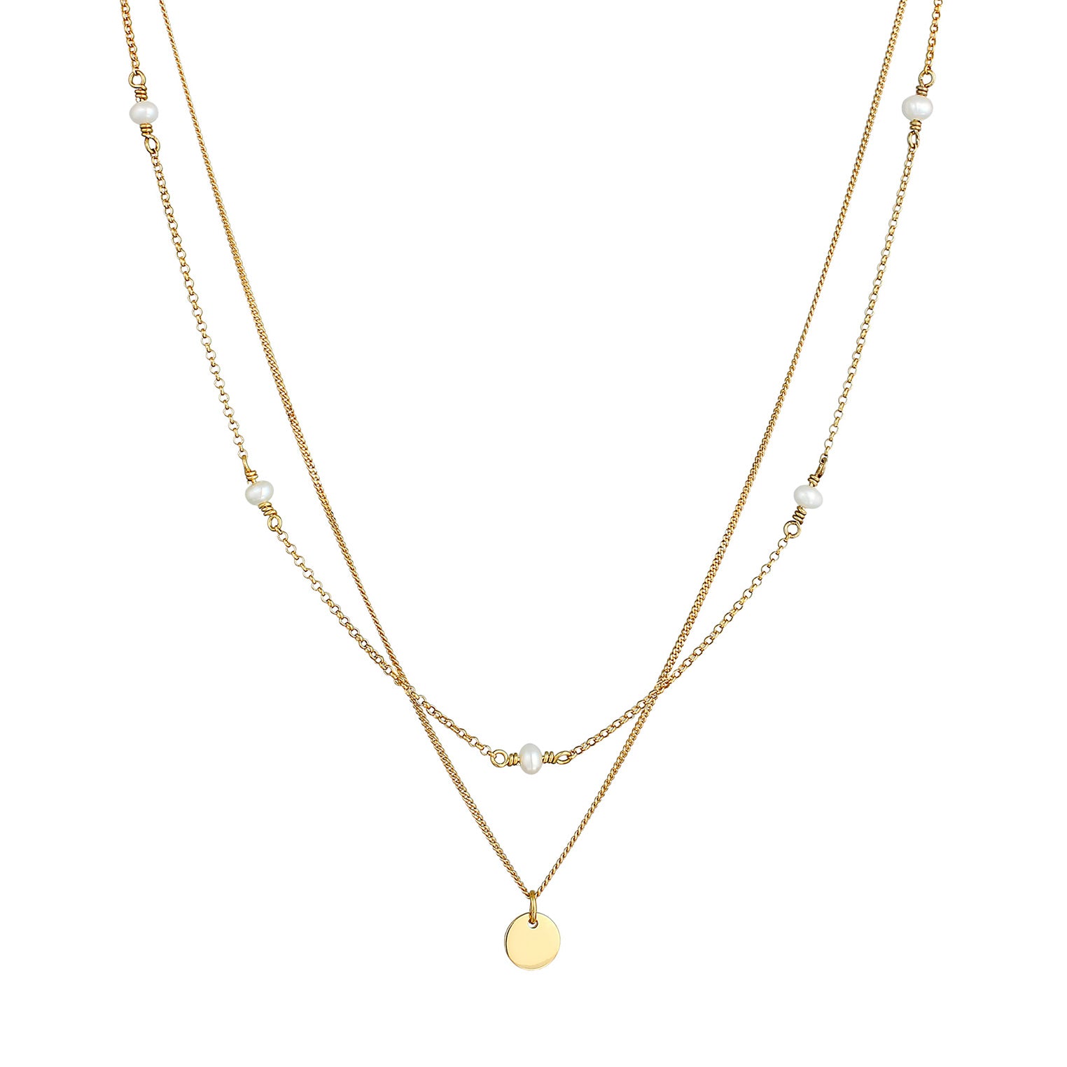 Gold - Elli | Layer-Halskette Plättchen | 925er Sterling Silber Vergoldet