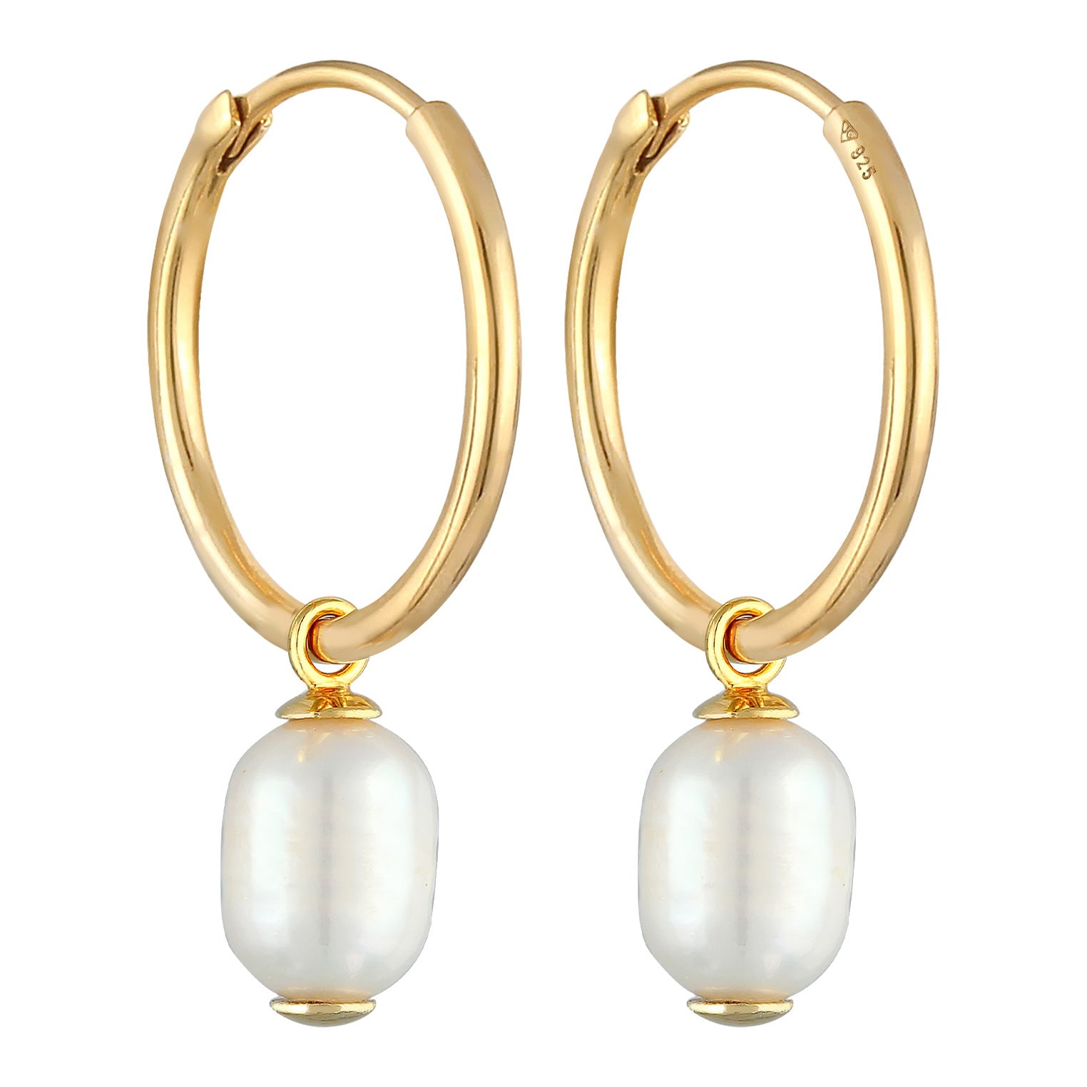 Gold - Elli PREMIUM | Creolen Barock | Süßwasserperle | 925er Sterling Silber