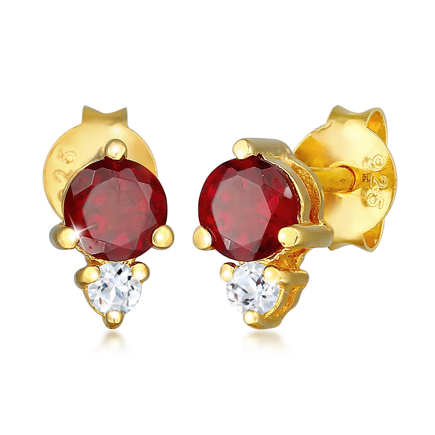 Gold - Elli PREMIUM | Ohrstecker | Granat (rot), Topas (weiß) | 925er Sterling Silber