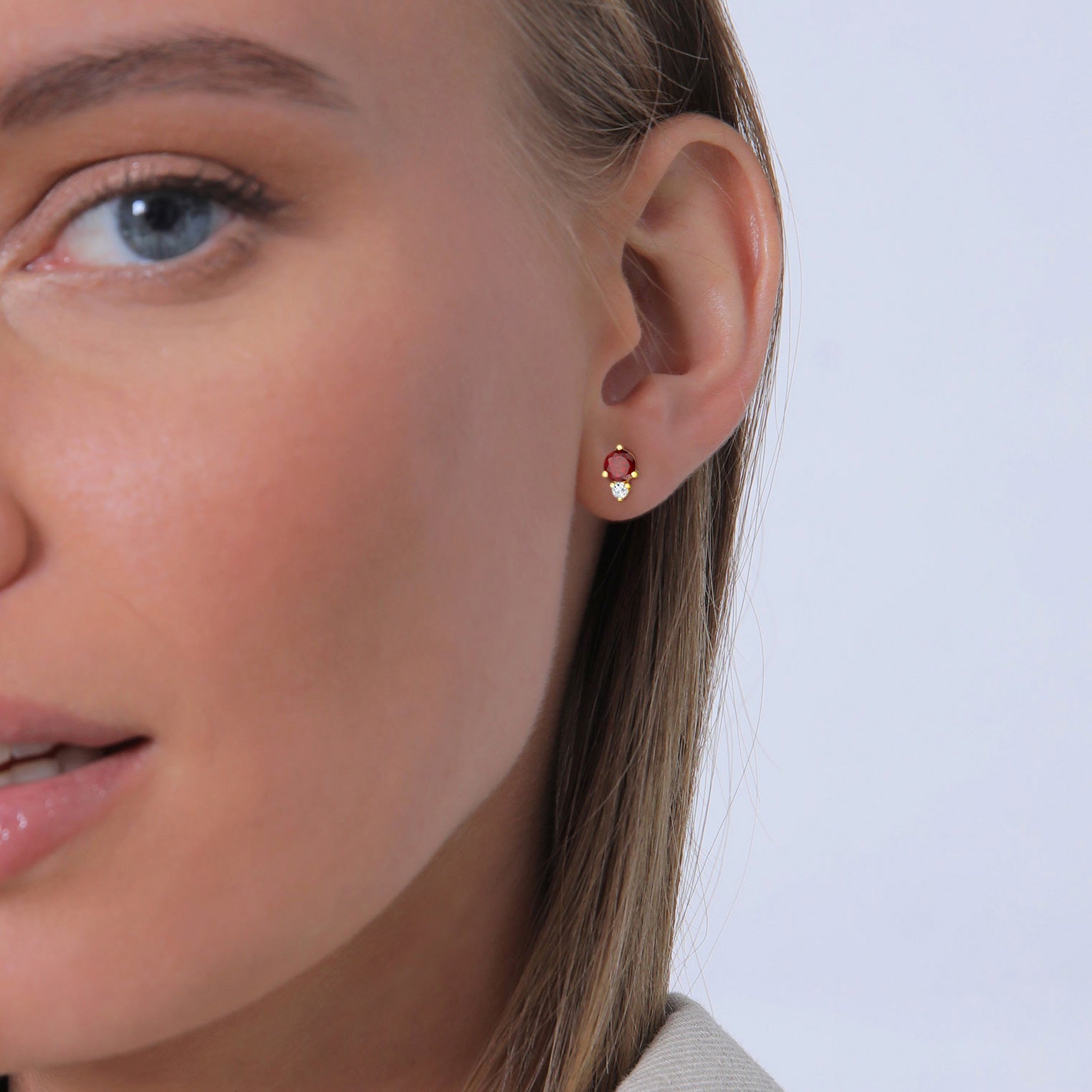 Gold - Elli PREMIUM | Ohrstecker | Granat (rot), Topas (weiß) | 925er Sterling Silber