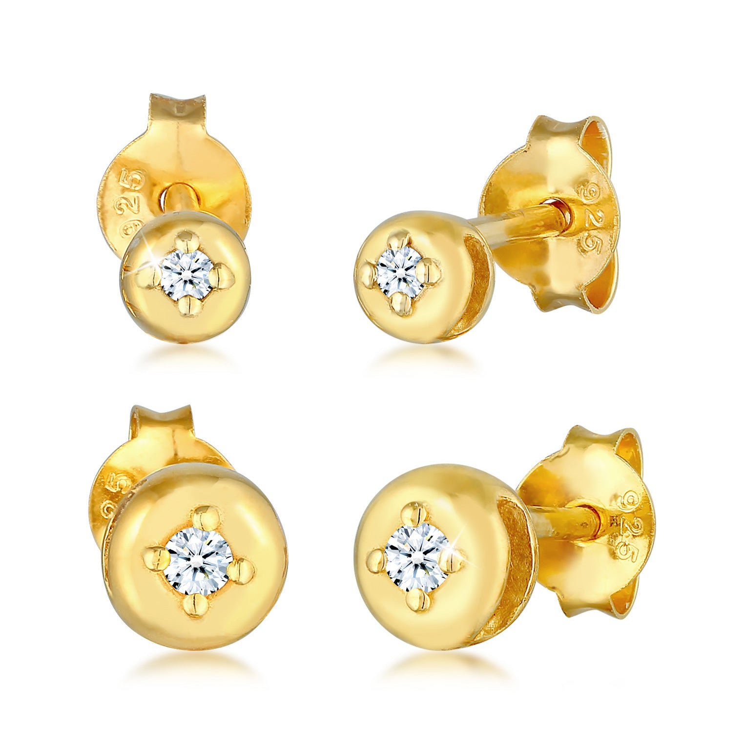 Gold - Elli DIAMONDS | Ohrsteckerset Solitär | Diamant (Weiß, 0.09 ct.) | 925er Sterling Silber Vergoldet
