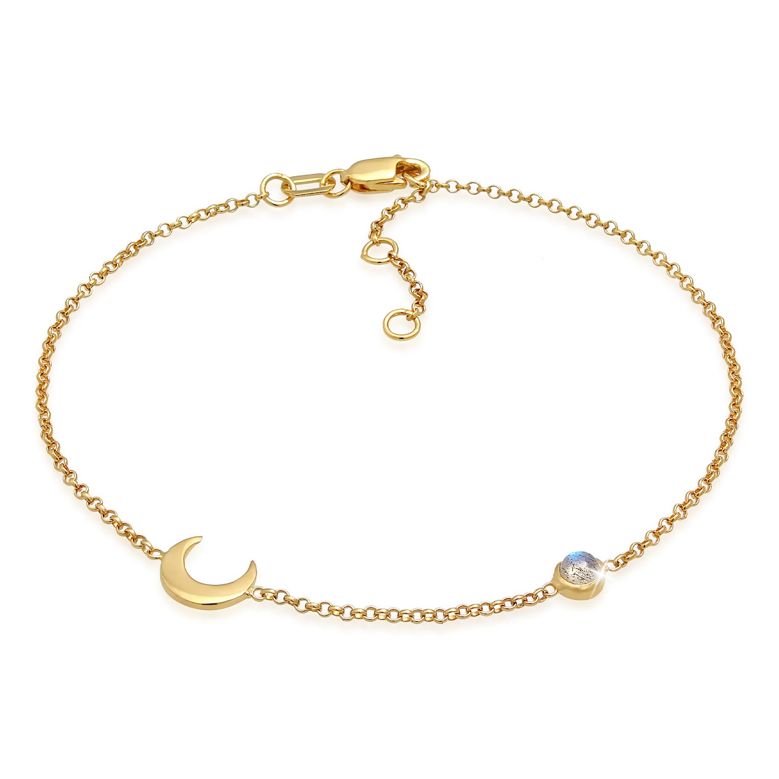 Gold - Elli PREMIUM | Armband Halbmond | Labradorit (Grau) | 375er Gelbgold