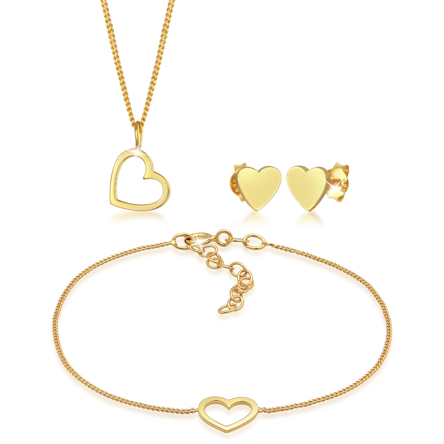 Gold - Elli | Schmuckset Herz Cut Out | 925er Sterling Silber
