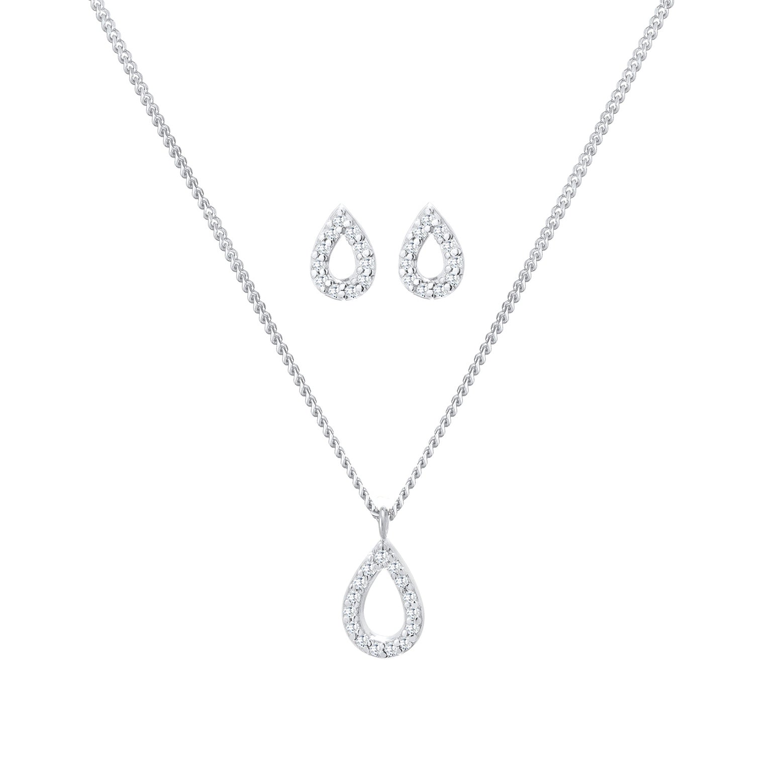 Silber - Elli | Schmuckset Tropfen | Zirkonia (Weiß) | 925er Sterling Silber