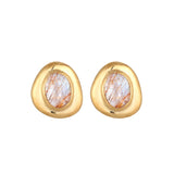 Gold - Elli PREMIUM | Ohrstecker Oval | Quarz ( Weiß ) | 925er Sterling Silber