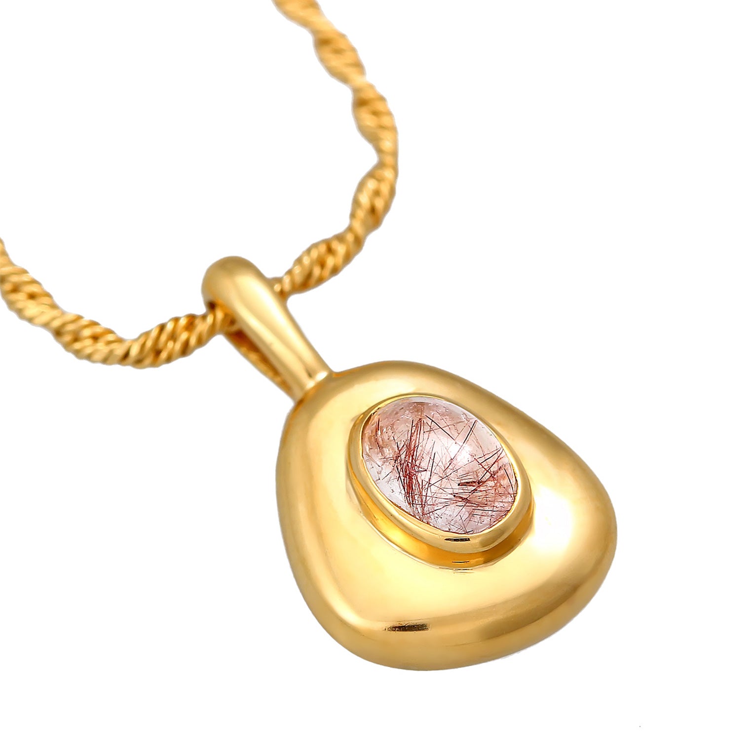 Gold - Elli PREMIUM | Kordel-Halskette | Quarz (Rosa) | 925er Sterling Silber vergoldet