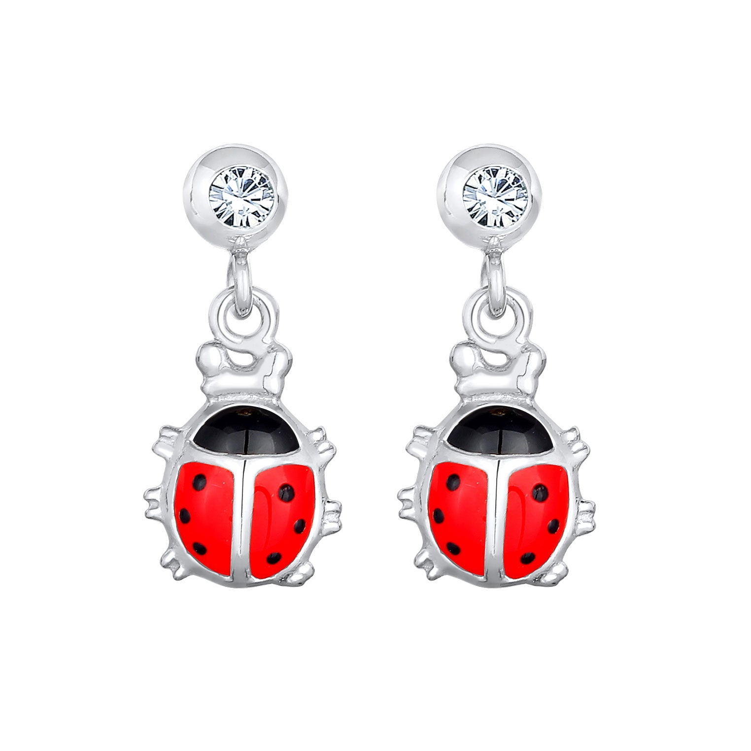 Silber - Elli | Ohrhänger Marienkäfer | Kristall (Weiß) | 925er Sterling Silber