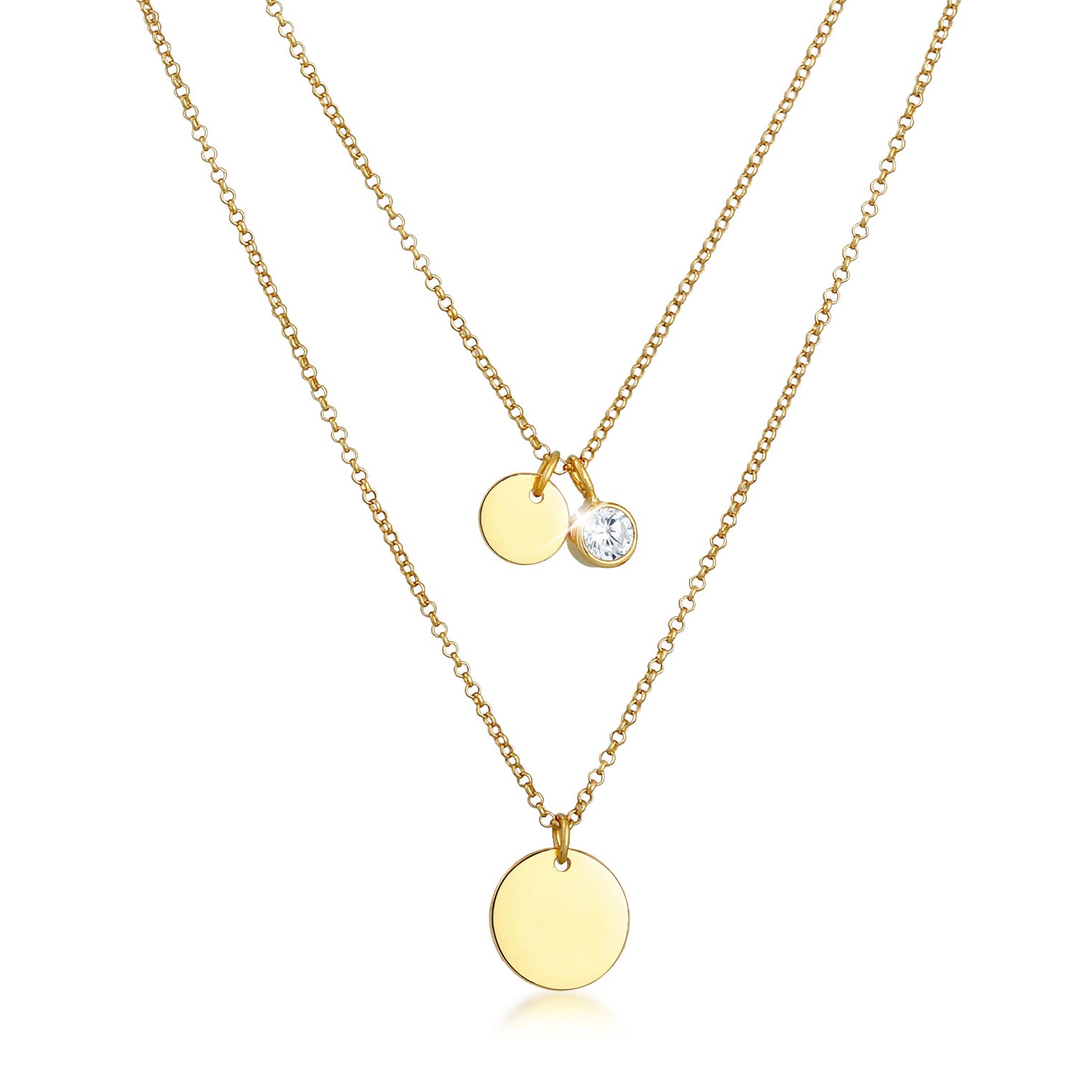 Gold - Elli | Layer Halskette Plättchen | Zirkonia (Weiß) | 925er Sterling Silber