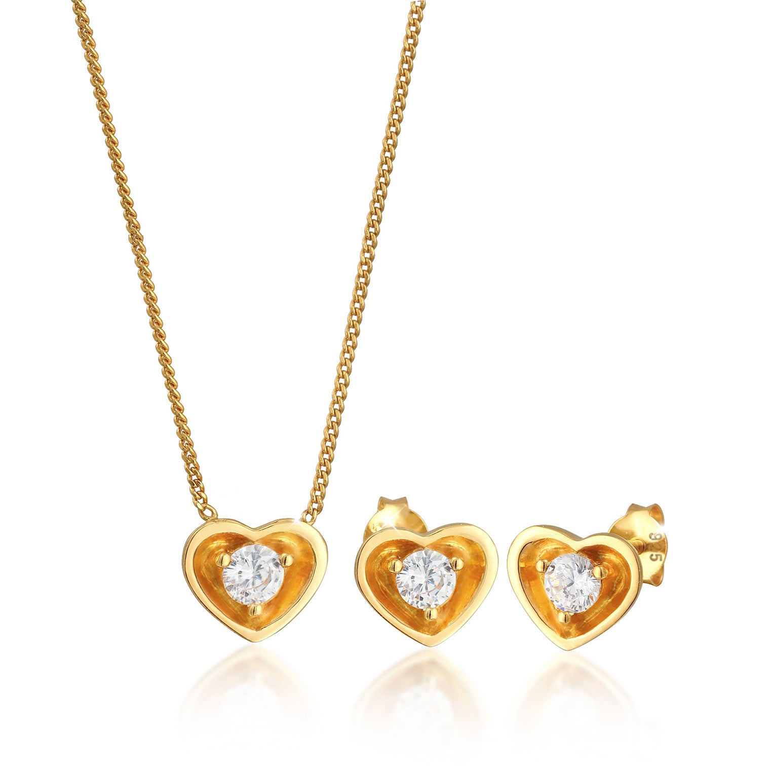 Gold - Elli | Schmuckset Herz | Zirkonia (Weiß) | 925er Sterling Silber Vergoldet