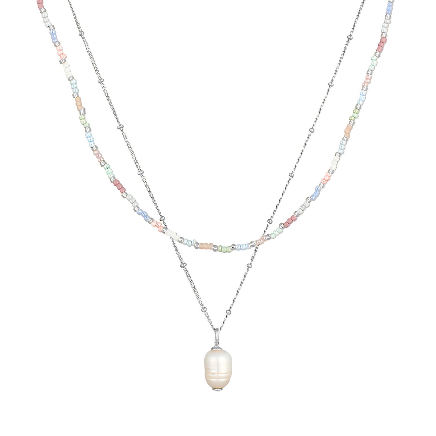 Silber - Elli | Layer-Halskette Glas Beads | Süßwasserperle | 925er Sterling Silber