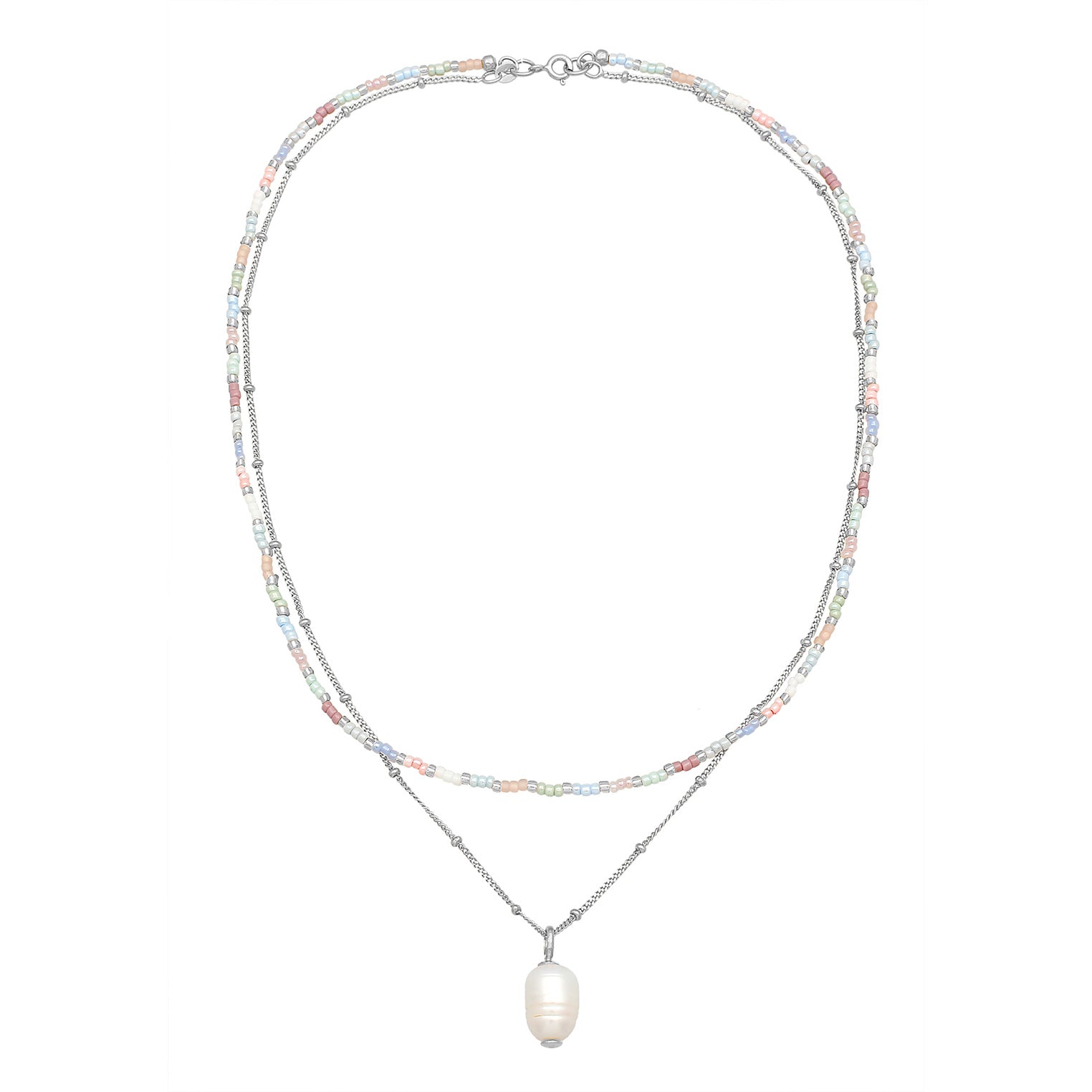 Silber - Elli | Layer-Halskette Glas Beads | Süßwasserperle | 925er Sterling Silber
