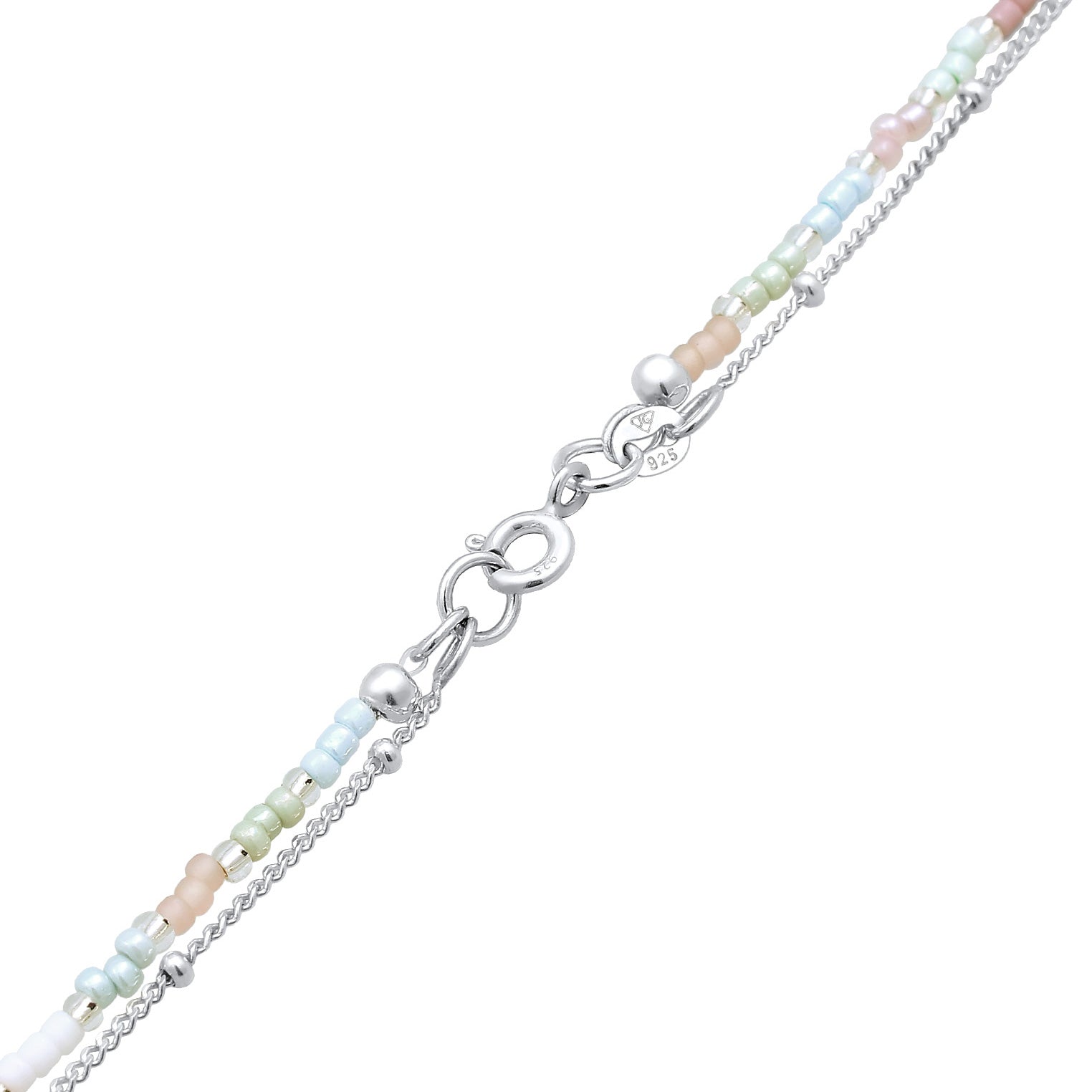 Silber - Elli | Layer-Halskette Glas Beads | Süßwasserperle | 925er Sterling Silber