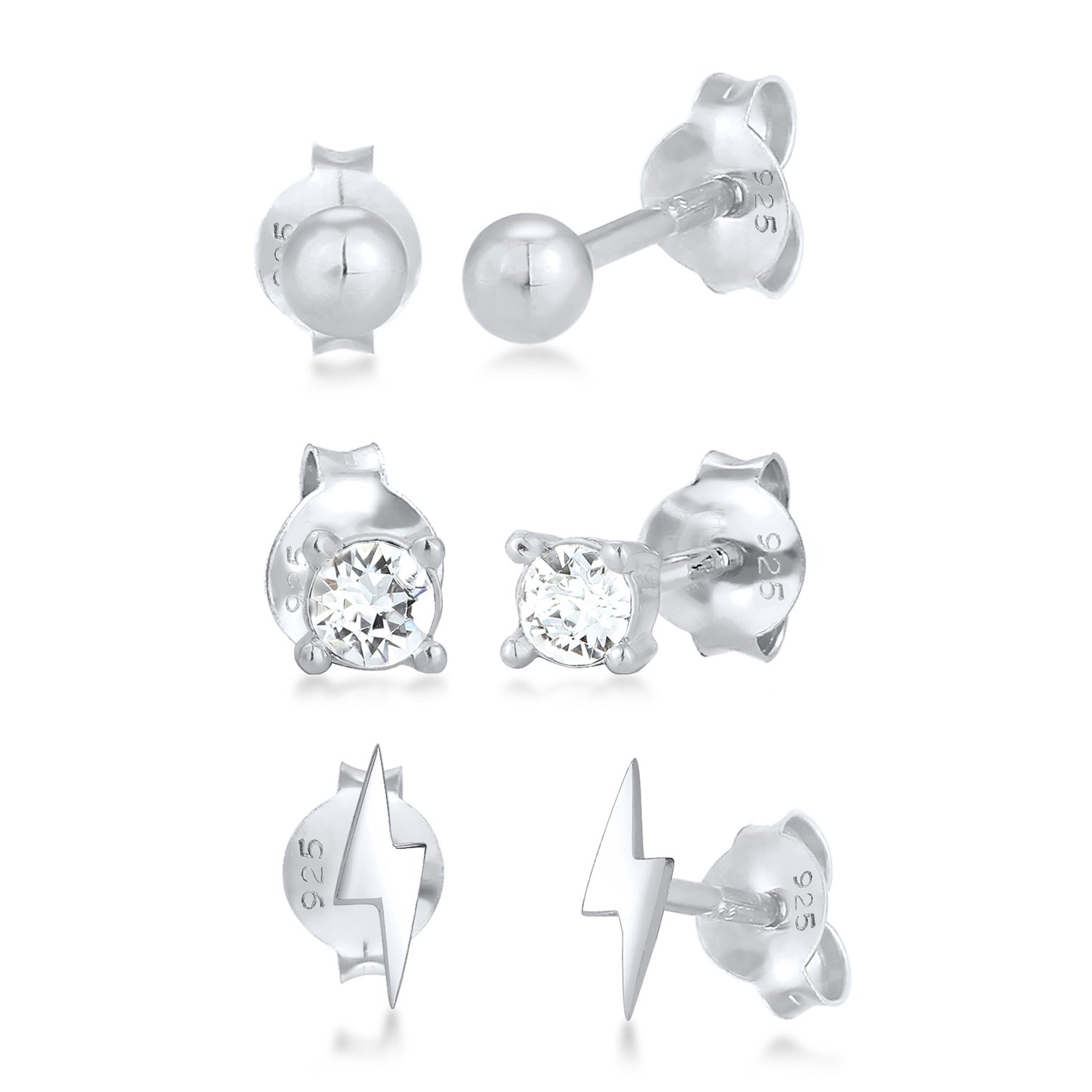 Silber - Elli | Ohrringset Blitz | Mit Kristallen von Swarovski® (Weiß) | 925er Sterling Silber