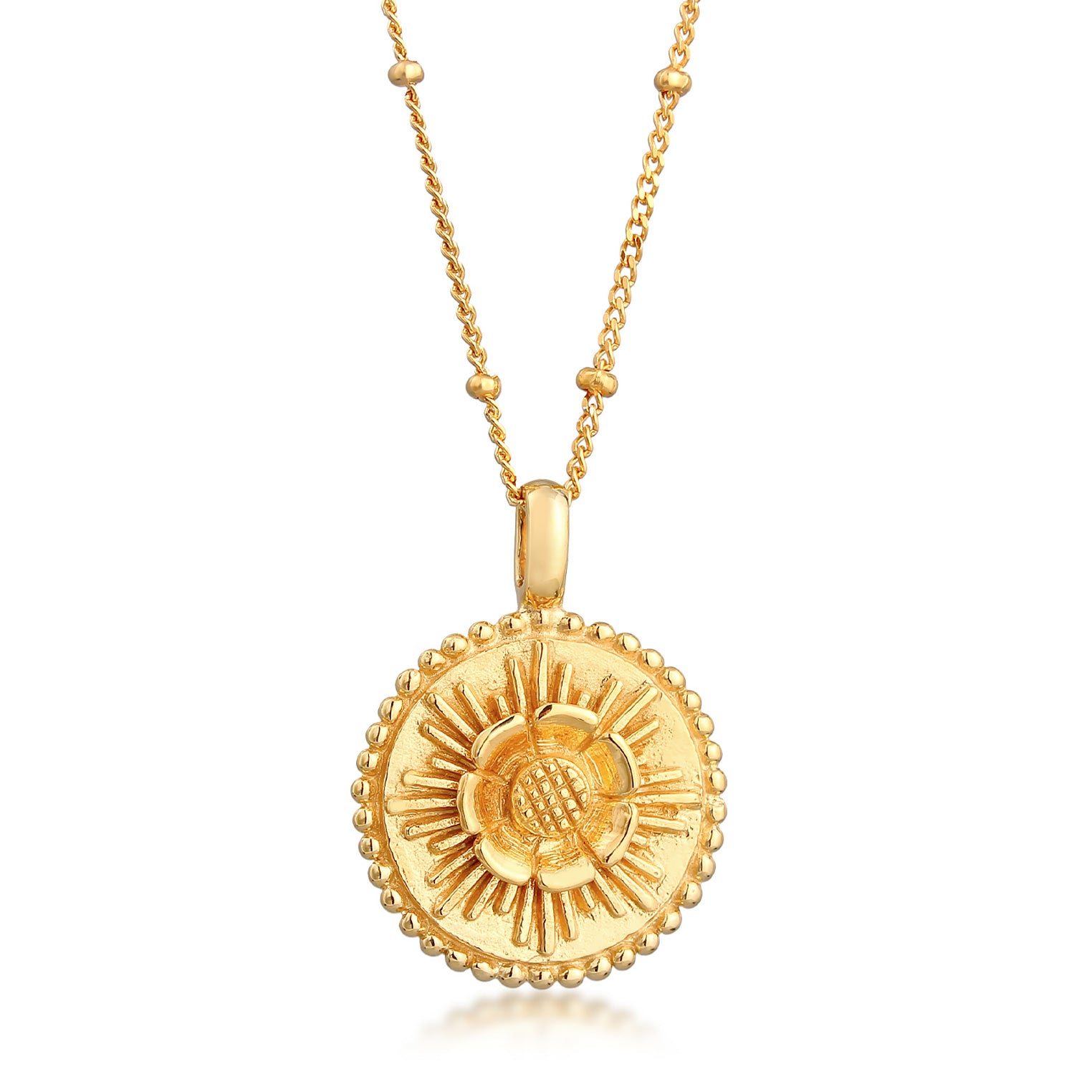 Gold - Elli | Halskette Disc Blume | 925er Sterling Silber Vergoldet