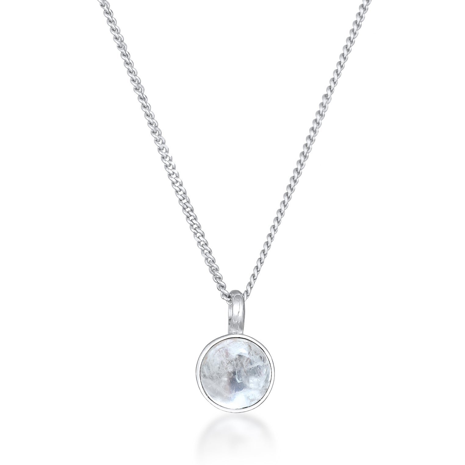 Silber - Elli PREMIUM | Halskette Solitär | Regenbogen-Mondstein (Weiß) | 925er Sterling Silber