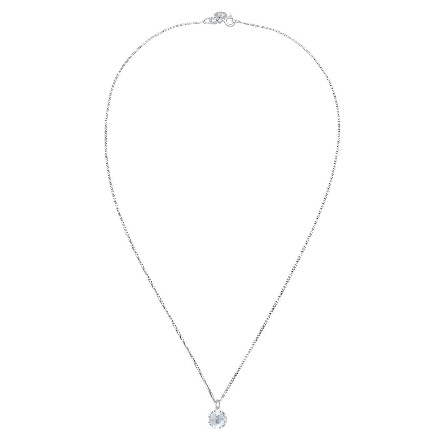 Silber - Elli PREMIUM | Halskette Solitär | Regenbogen-Mondstein (Weiß) | 925er Sterling Silber
