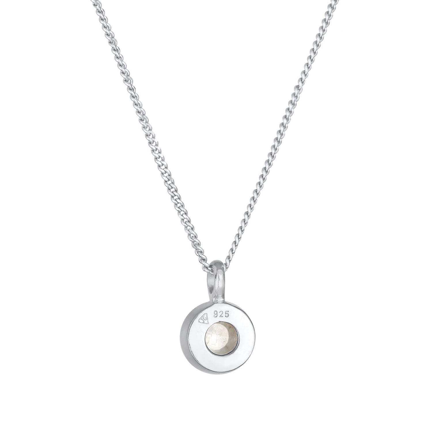 Silber - Elli PREMIUM | Halskette Solitär | Regenbogen-Mondstein (Weiß) | 925er Sterling Silber