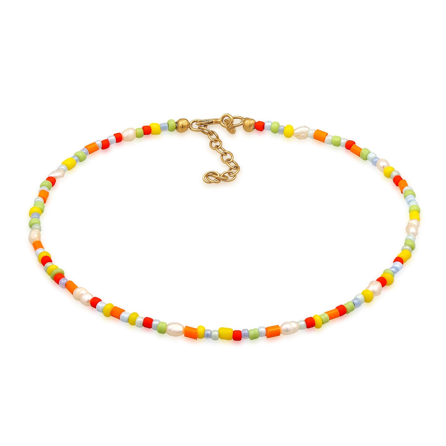 Bunt - Elli | Fußkettchen Beads | Süßwasserperlen | 925er Sterling Silber Vergoldet