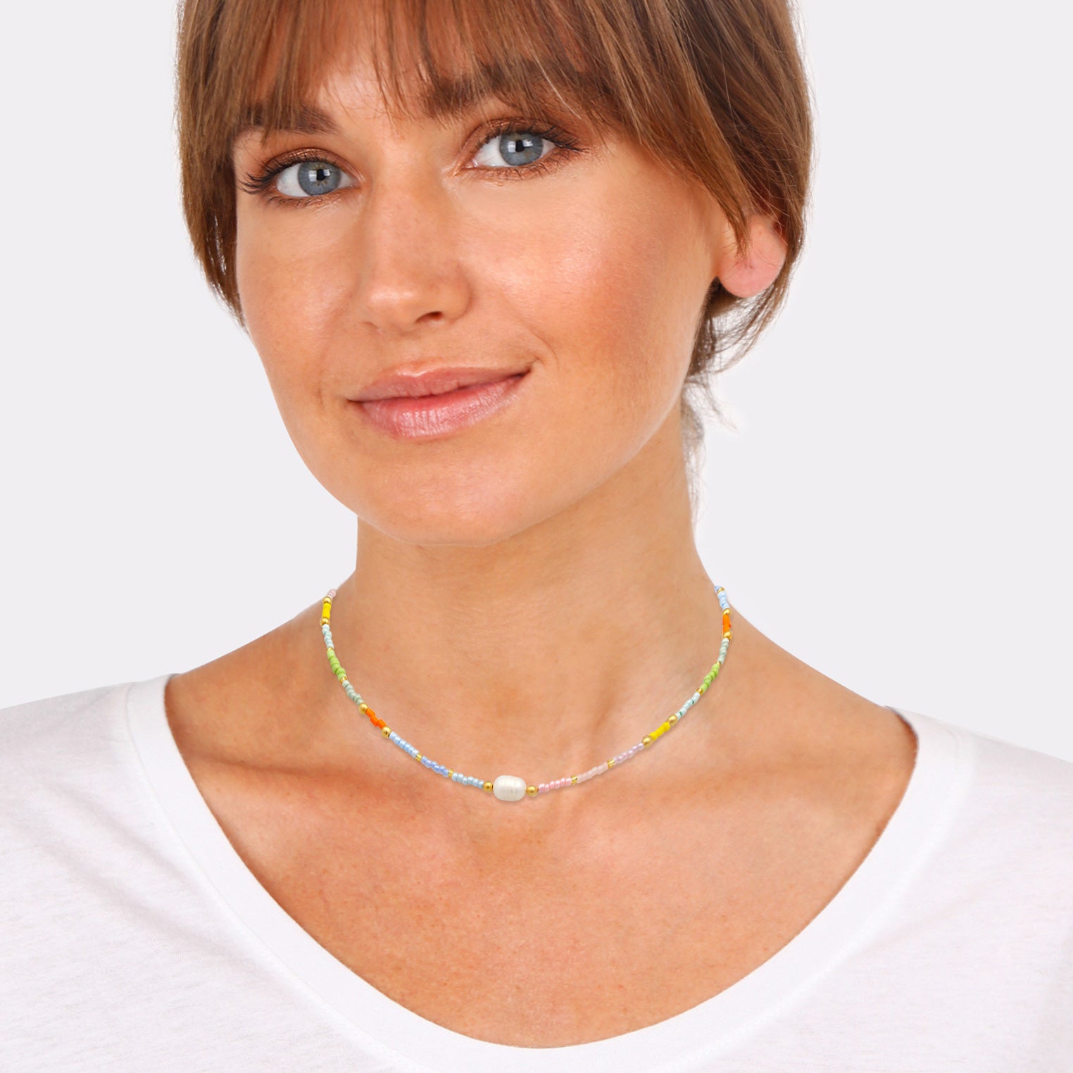 Gold - Elli | Choker Beads | Süßwasserzuchtperle | 925er Sterling Silber Vergoldet