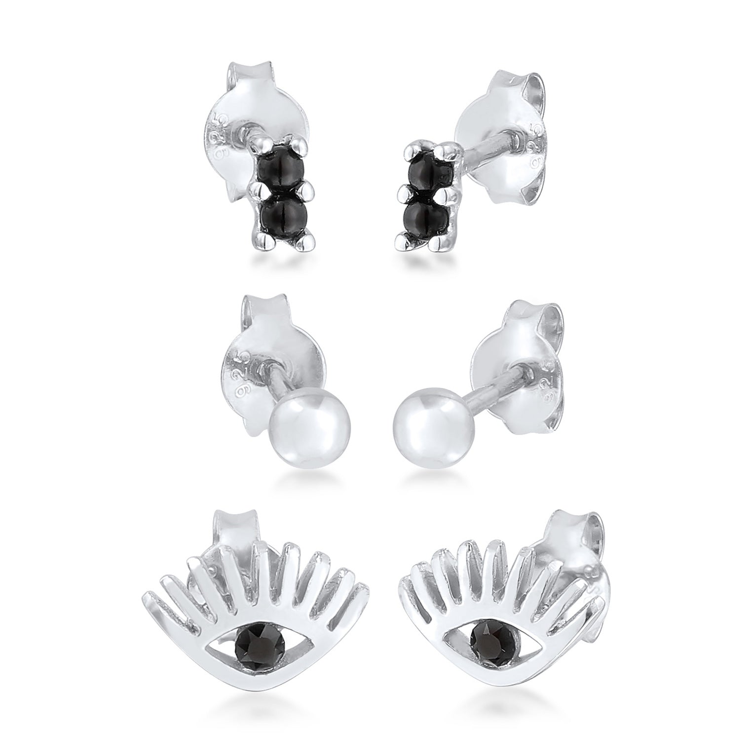 Silber - Elli | Ohrringset Auge | Mit Kristallen von Swarovski® (Weiß) | 925er Sterling Silber