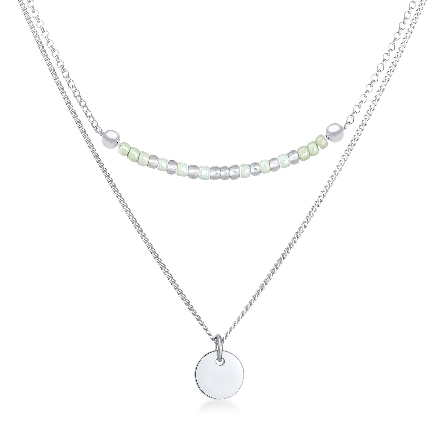 Silber - Elli | Layer-Halskette Plättchen Rund | 925er Sterling Silber