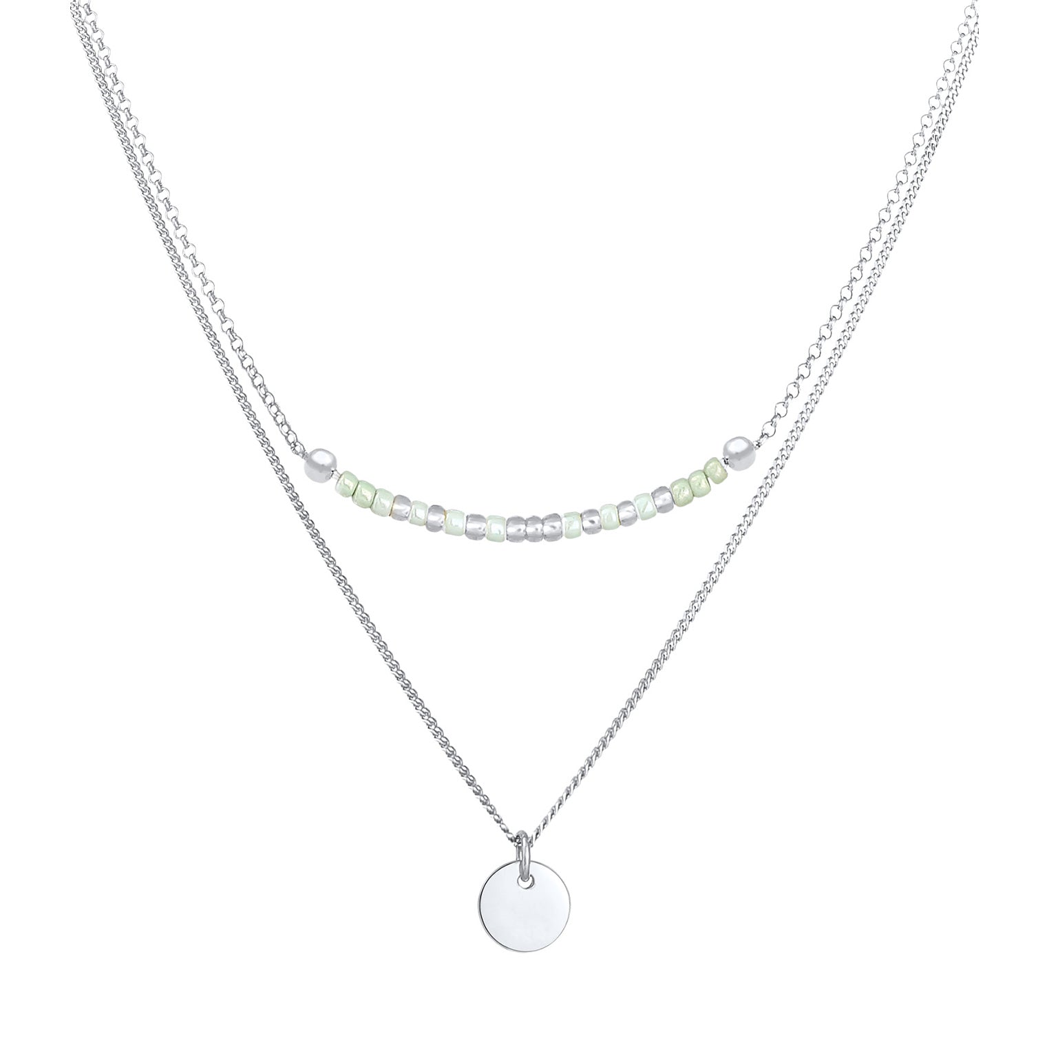 Silber - Elli | Layer-Halskette Plättchen Rund | 925er Sterling Silber