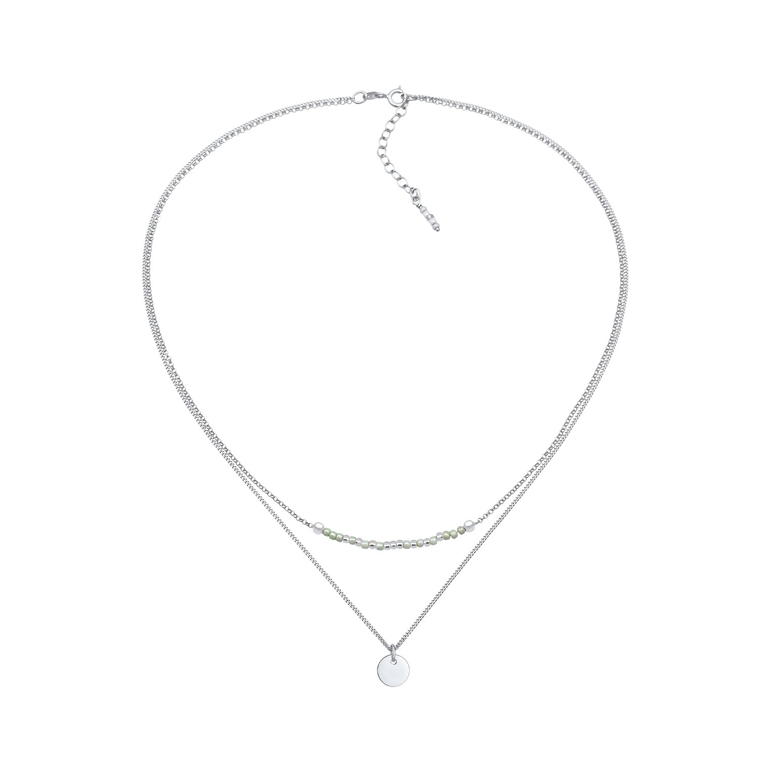 Silber - Elli | Layer-Halskette Plättchen Rund | 925er Sterling Silber